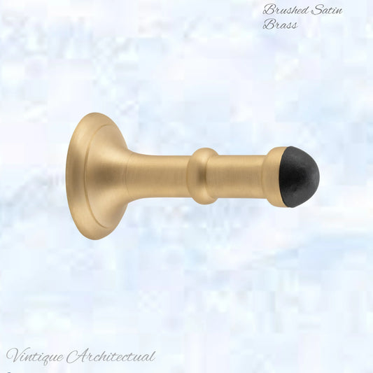 Brushed Satin Brass Classic rubber door stop 80mm Long-Invisible fixing - Vintique Concepts