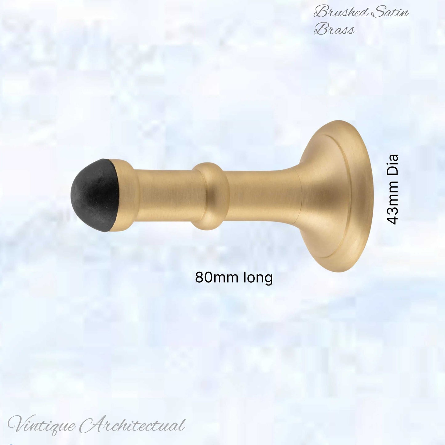 Brushed Satin Brass Classic rubber door stop 80mm Long-Invisible fixing - Vintique Concepts