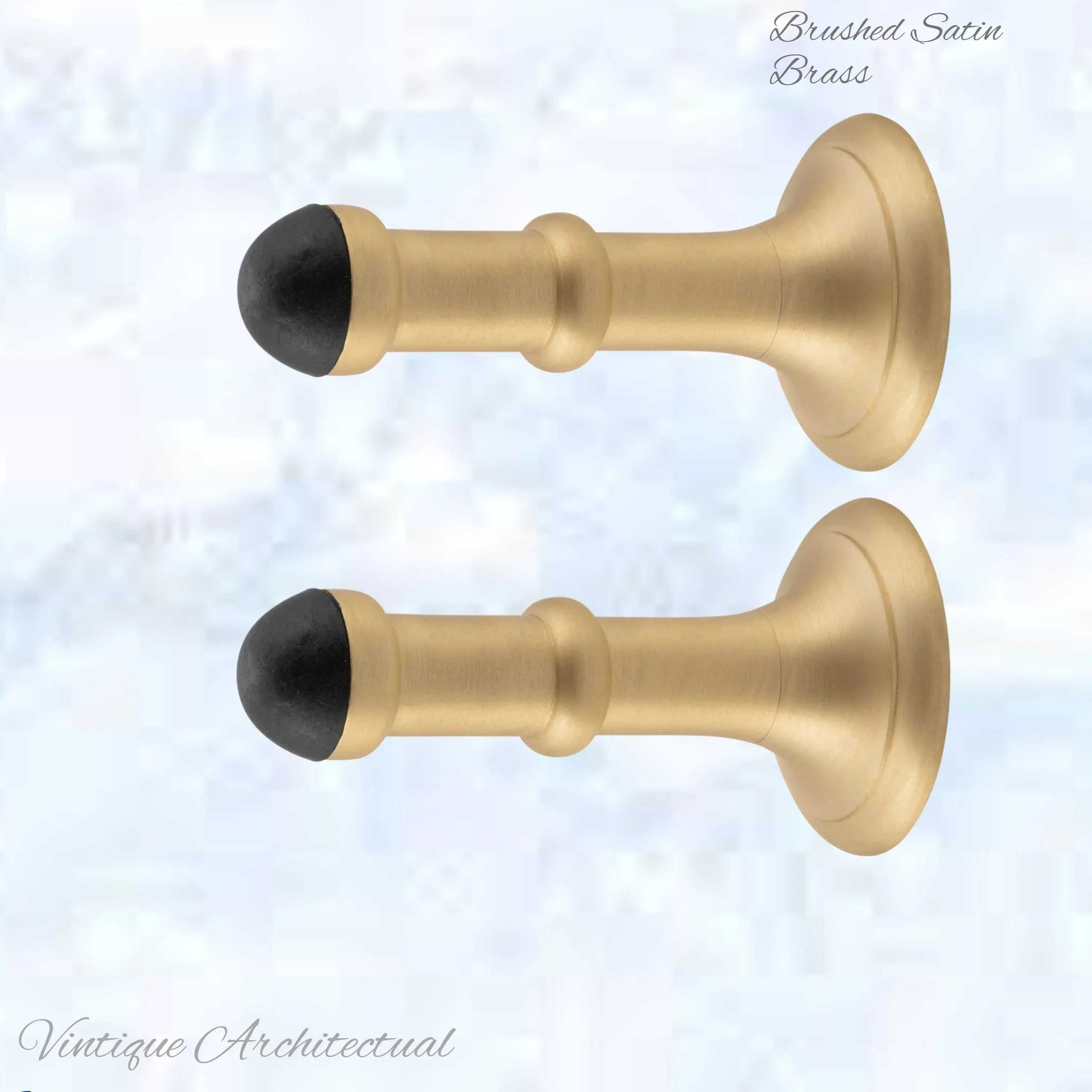 Brushed Satin Brass Classic rubber door stop 80mm Long-Invisible fixing - Vintique Concepts