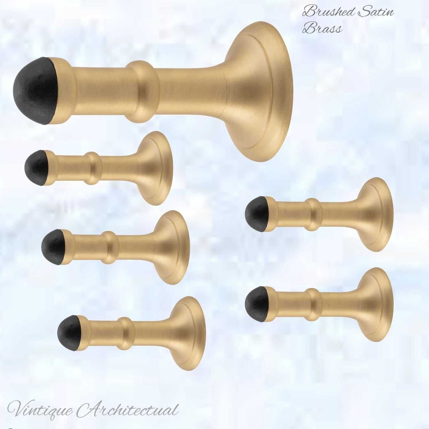Brushed Satin Brass Classic rubber door stop 80mm Long-Invisible fixing - Vintique Concepts