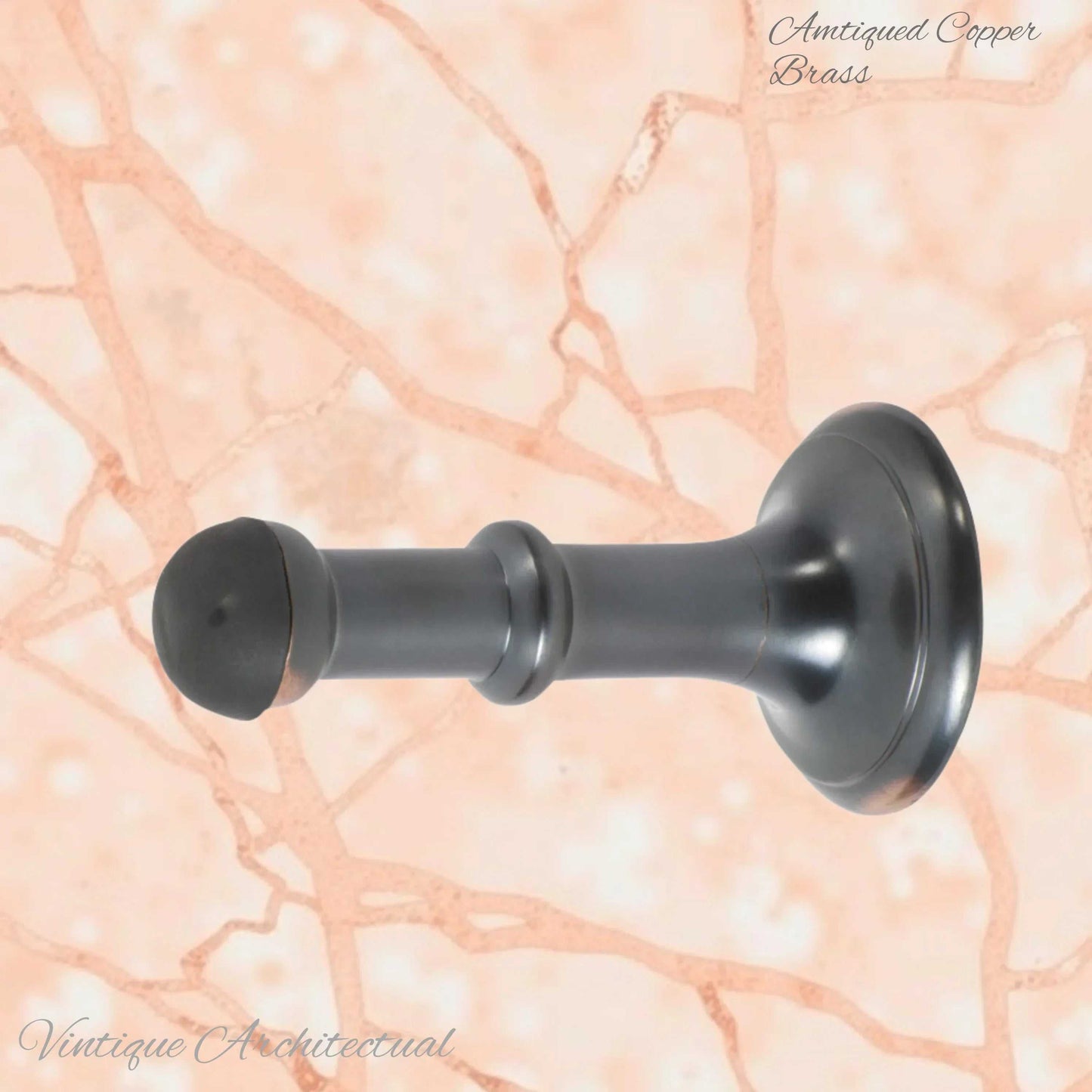 Antiqued Copper Brass Classic rubber door stop 80mm Long-Invisible fixing - Vintique Concepts