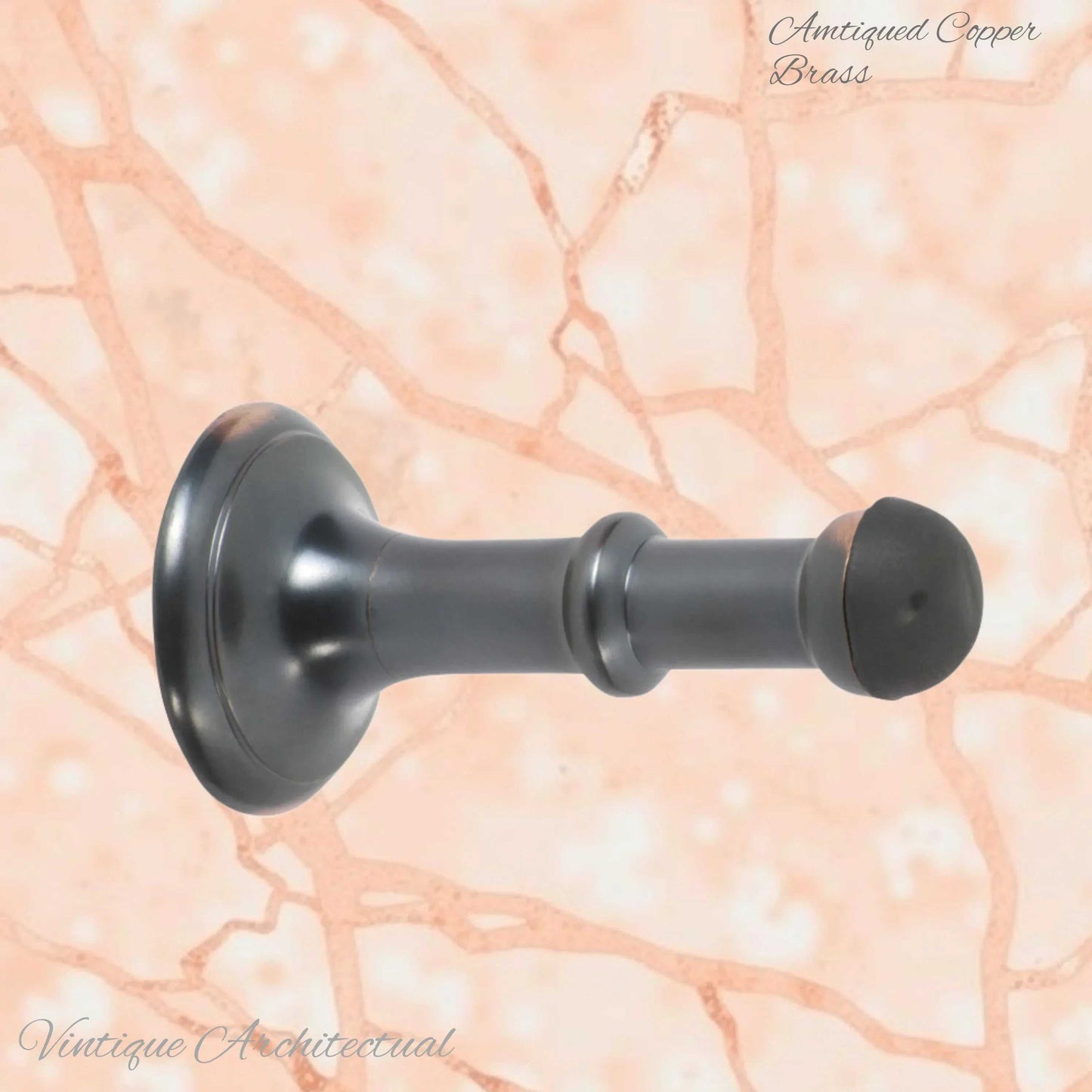 Antiqued Copper Brass Classic rubber door stop 80mm Long-Invisible fixing - Vintique Concepts