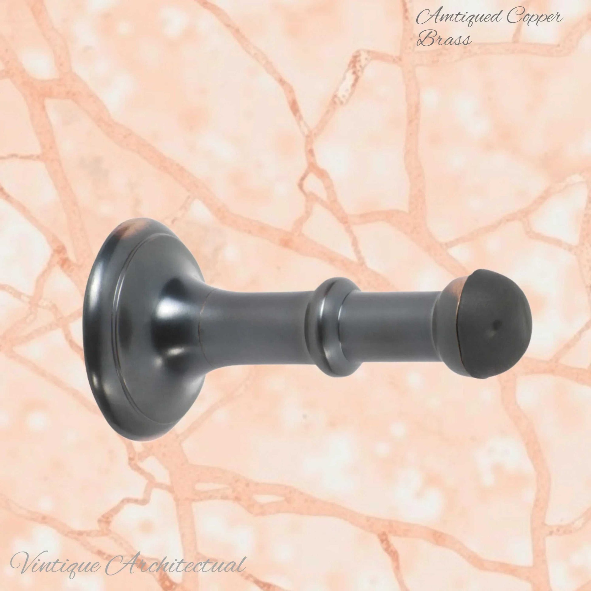 Antiqued Copper Brass Classic rubber door stop 80mm Long-Invisible fixing - Vintique Concepts