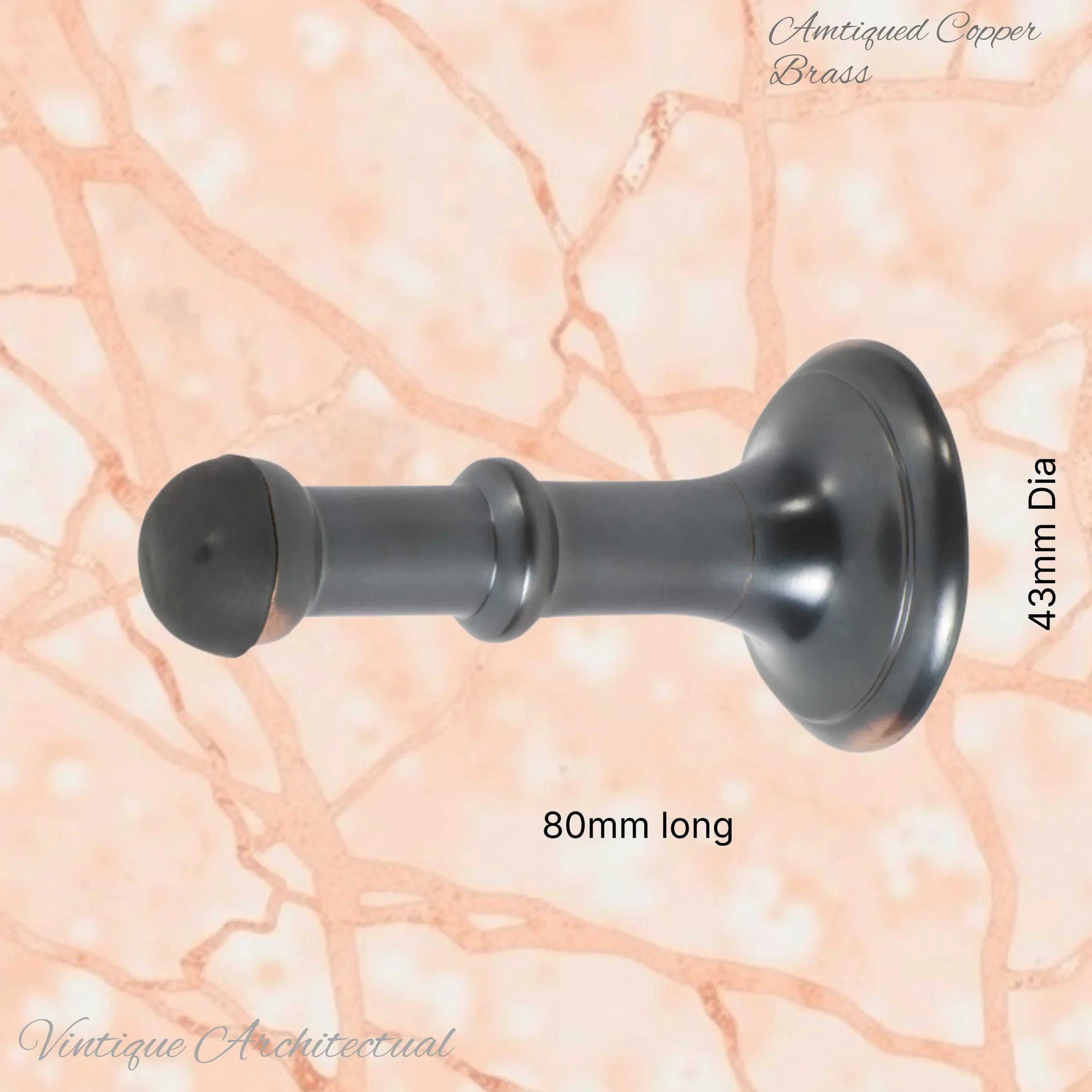 Antiqued Copper Brass Classic rubber door stop 80mm Long-Invisible fixing - Vintique Concepts