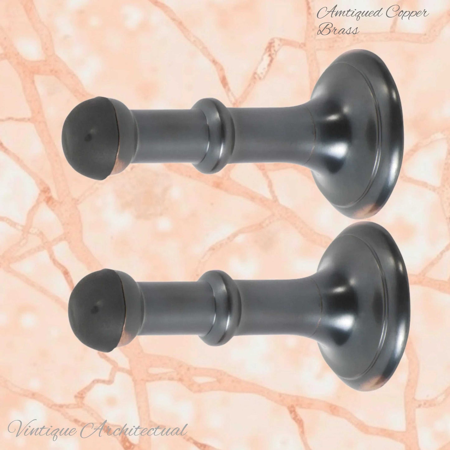 Antiqued Copper Brass Classic rubber door stop 80mm Long-Invisible fixing - Vintique Concepts