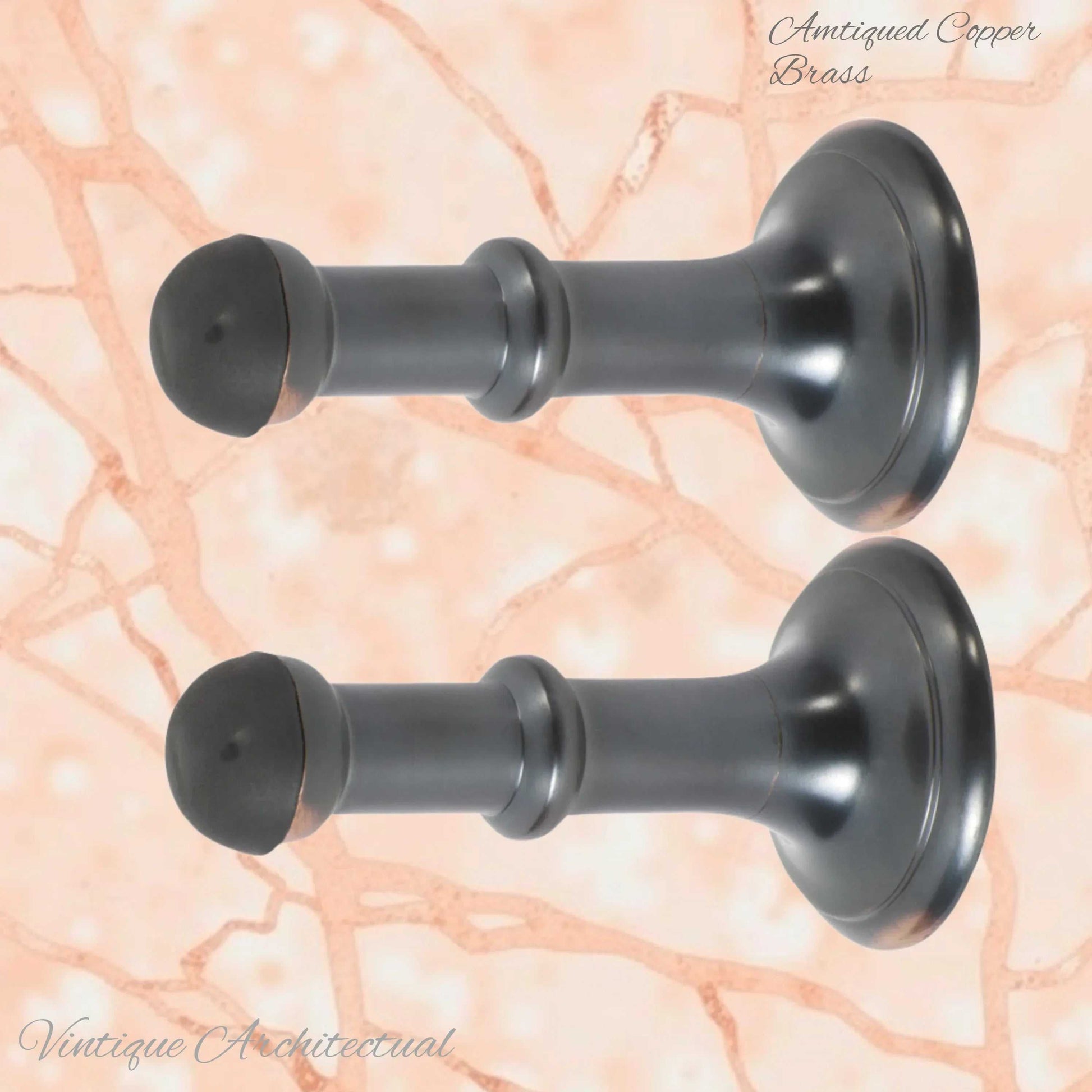Antiqued Copper Brass Classic rubber door stop 80mm Long-Invisible fixing - Vintique Concepts