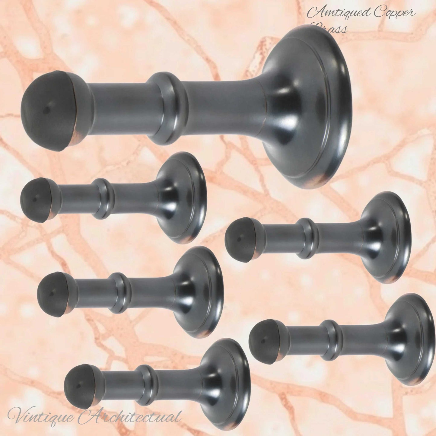 Antiqued Copper Brass Classic rubber door stop 80mm Long-Invisible fixing - Vintique Concepts