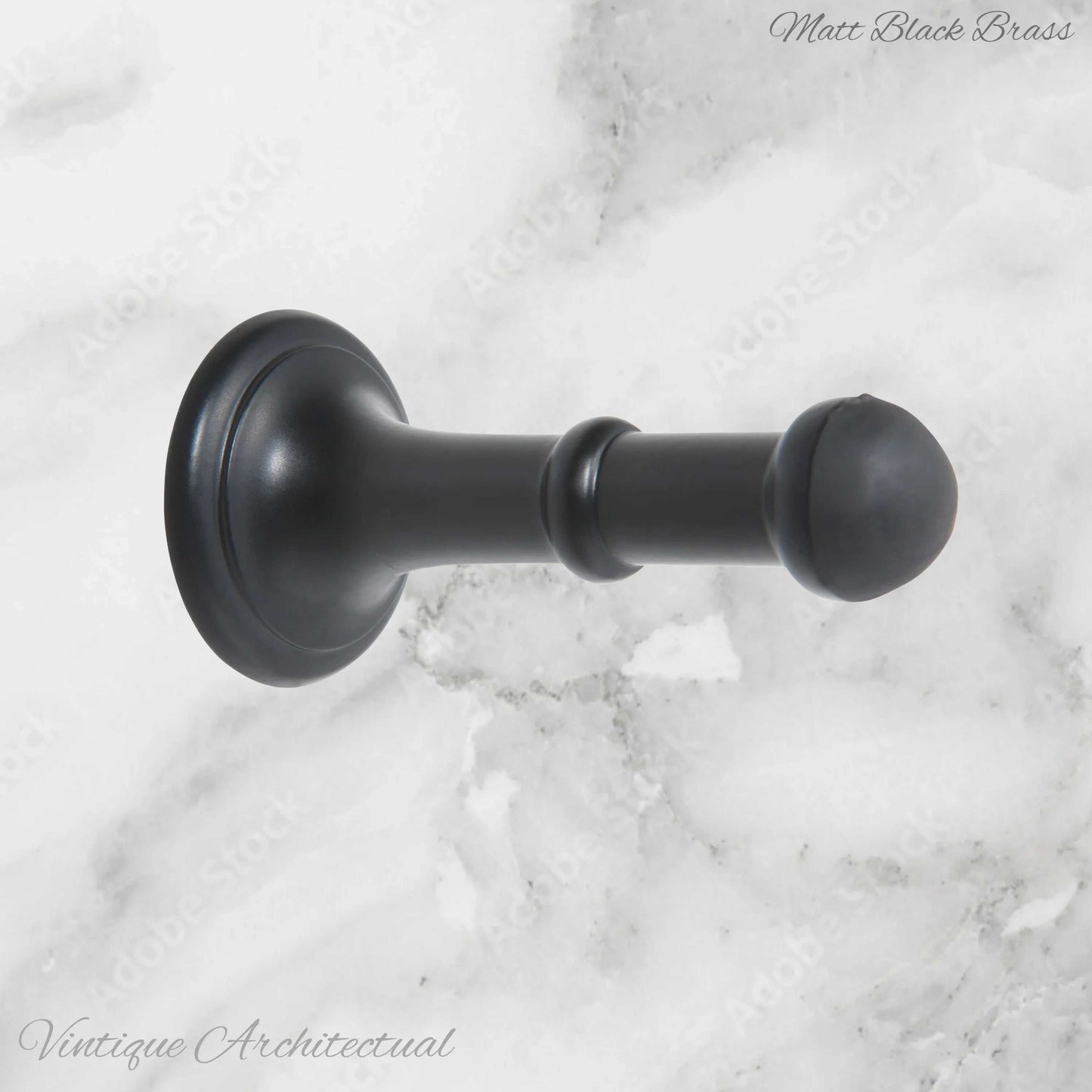 Matt Black Brass Classic rubber door stop 80mm Long-Invisible fixing - Vintique Concepts