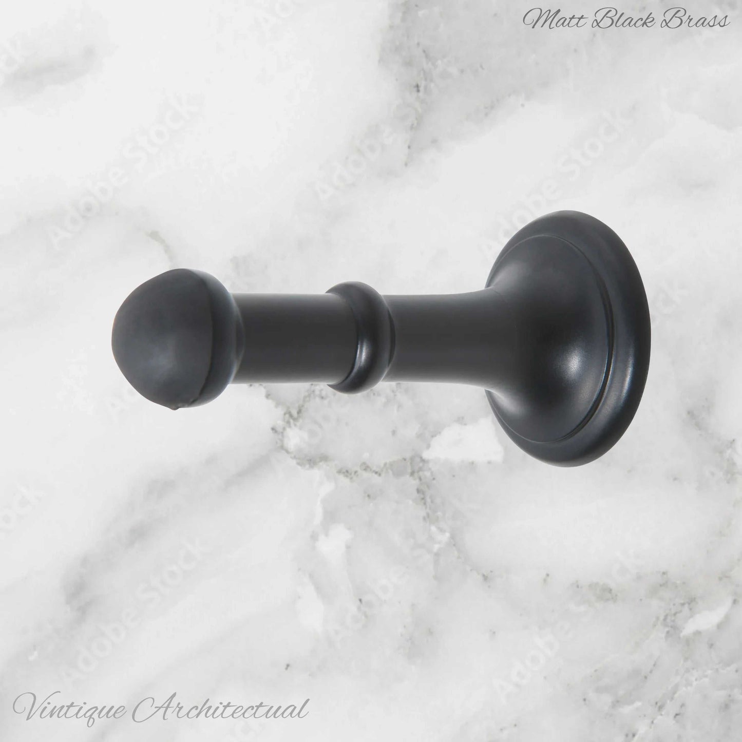 Matt Black Brass Classic rubber door stop 80mm Long-Invisible fixing - Vintique Concepts