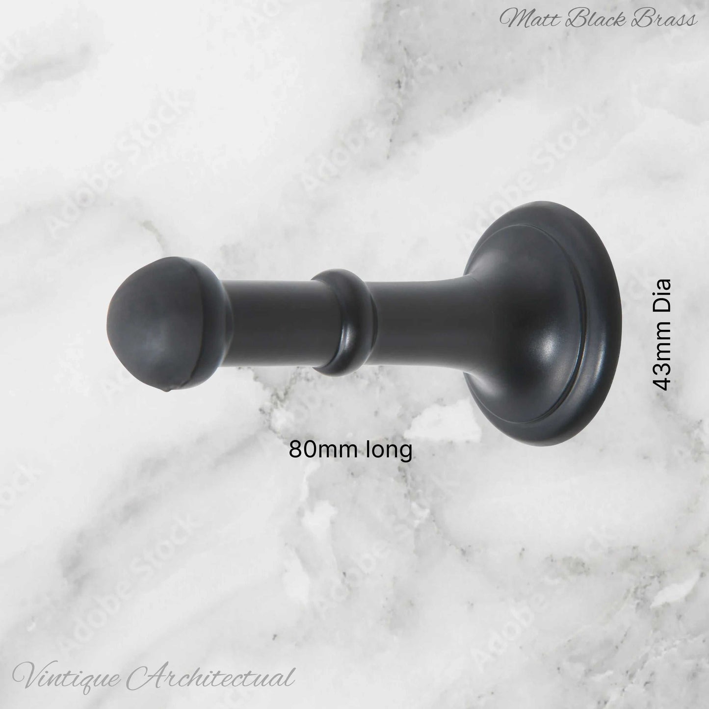 Matt Black Brass Classic rubber door stop 80mm Long-Invisible fixing - Vintique Concepts