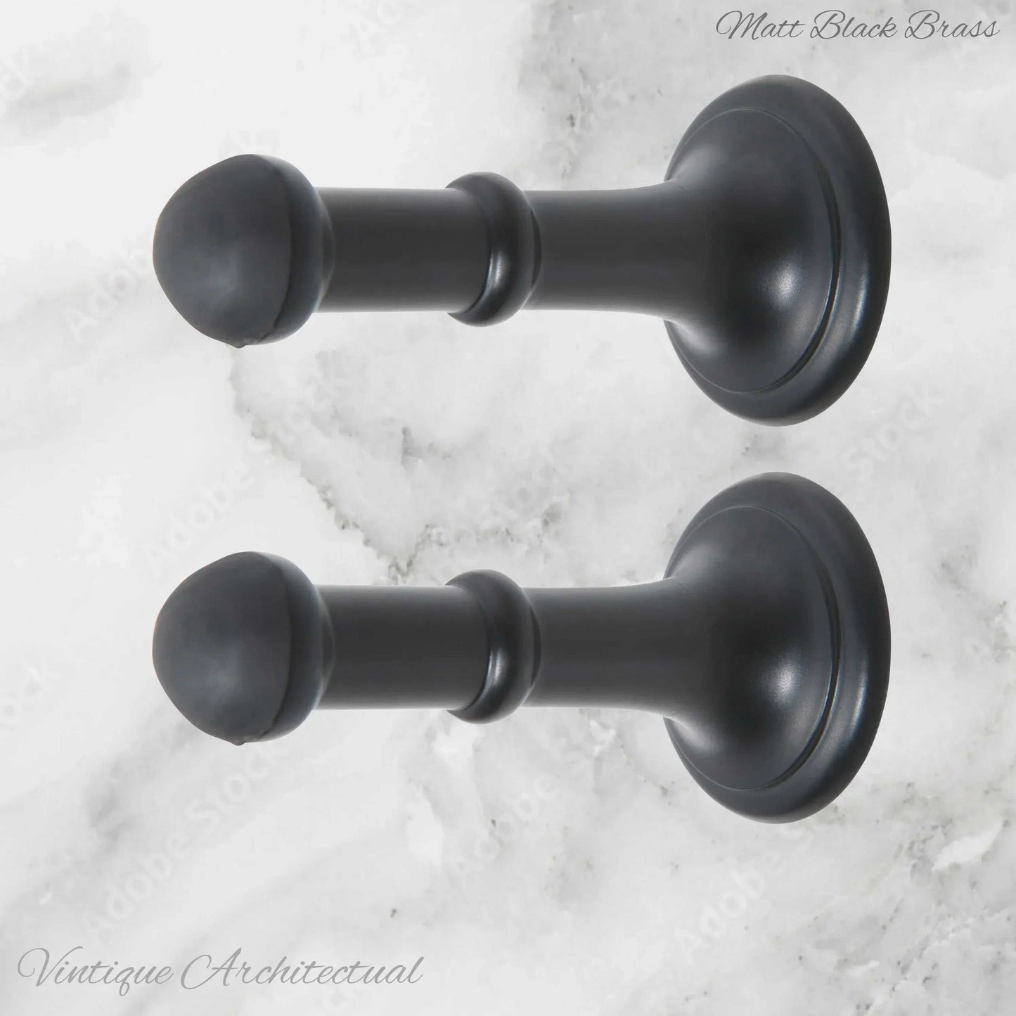 Matt Black Brass Classic rubber door stop 80mm Long-Invisible fixing - Vintique Concepts