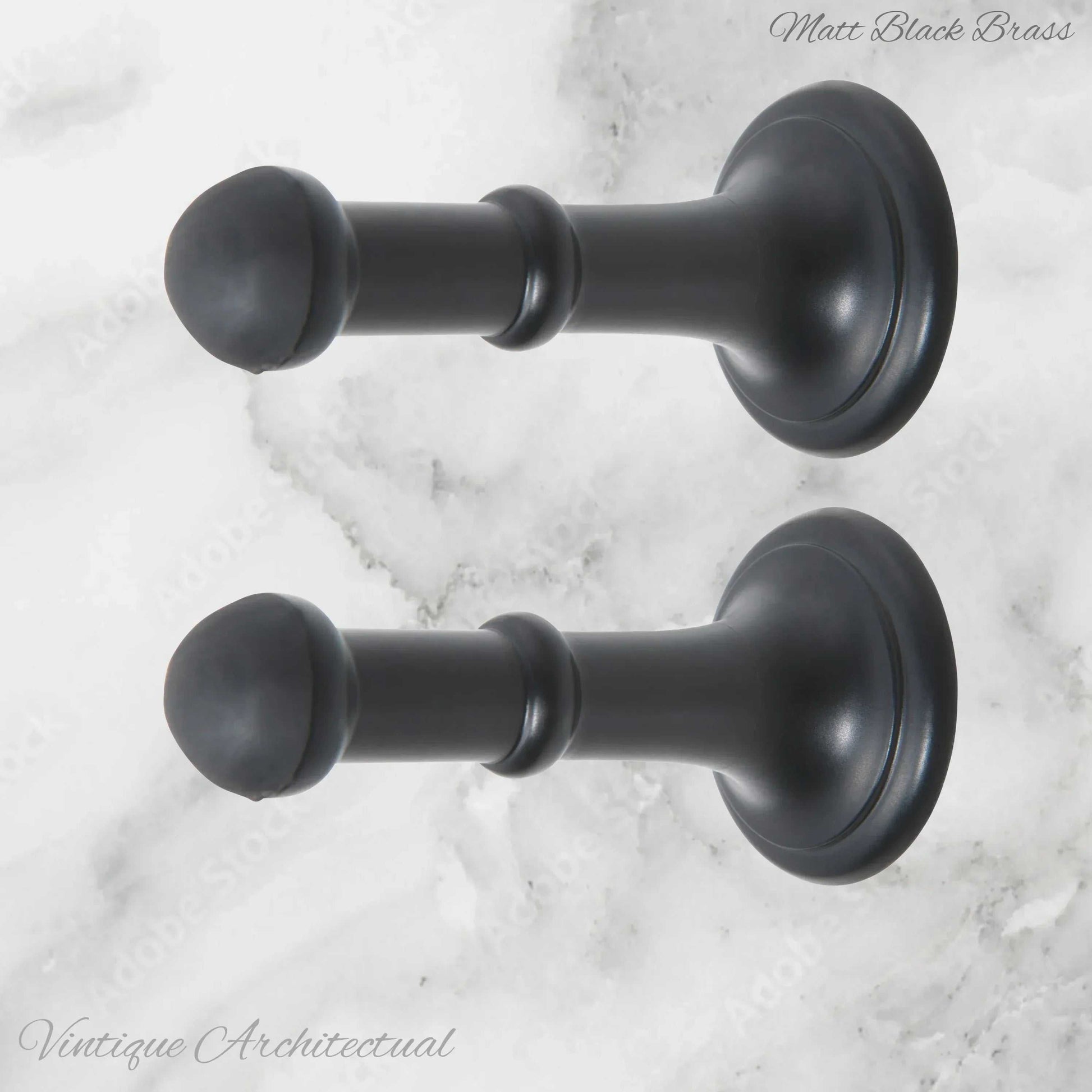 Matt Black Brass Classic rubber door stop 80mm Long-Invisible fixing - Vintique Concepts