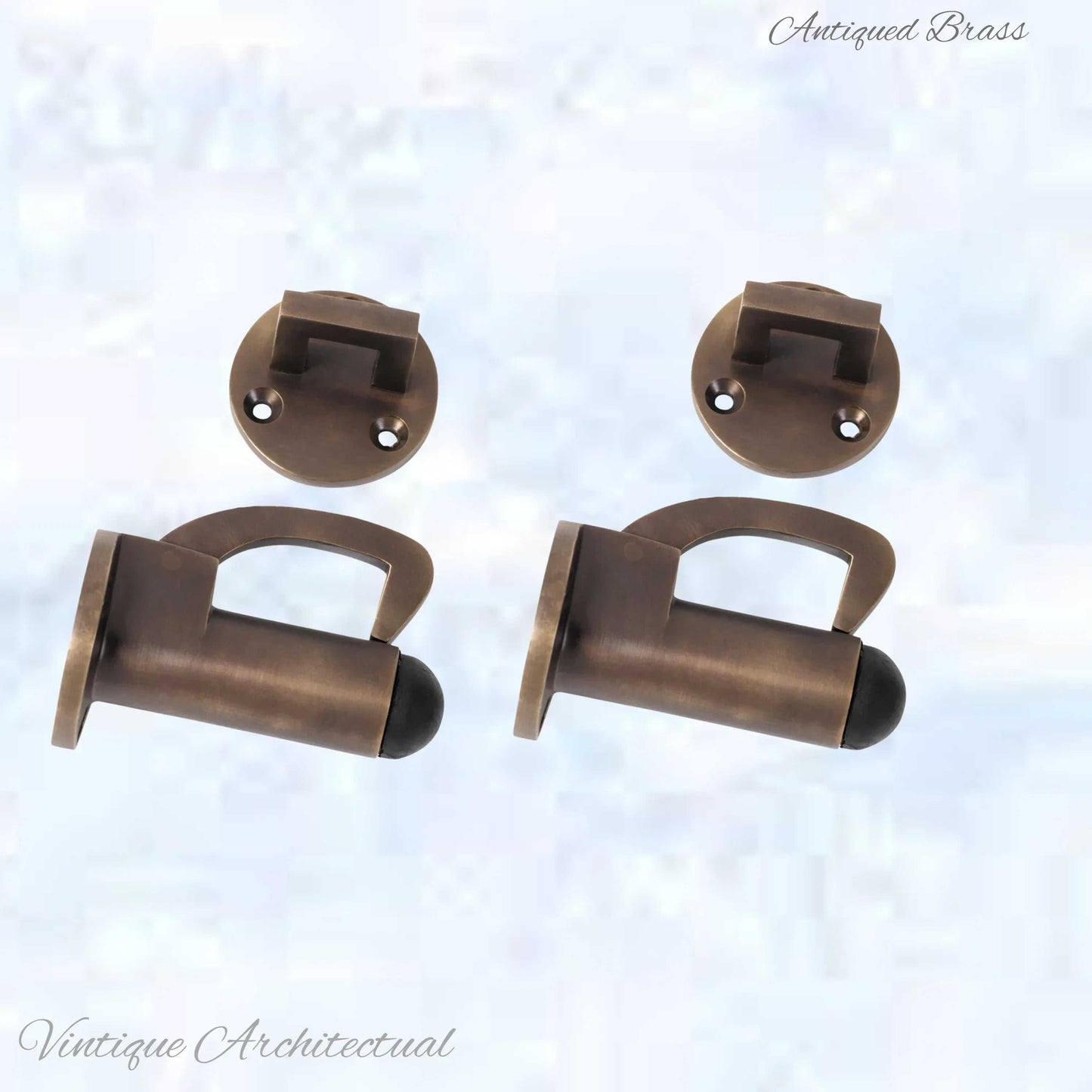 Antiqued Brass Hook & secure rubber door stop -70mm long - Vintique Concepts