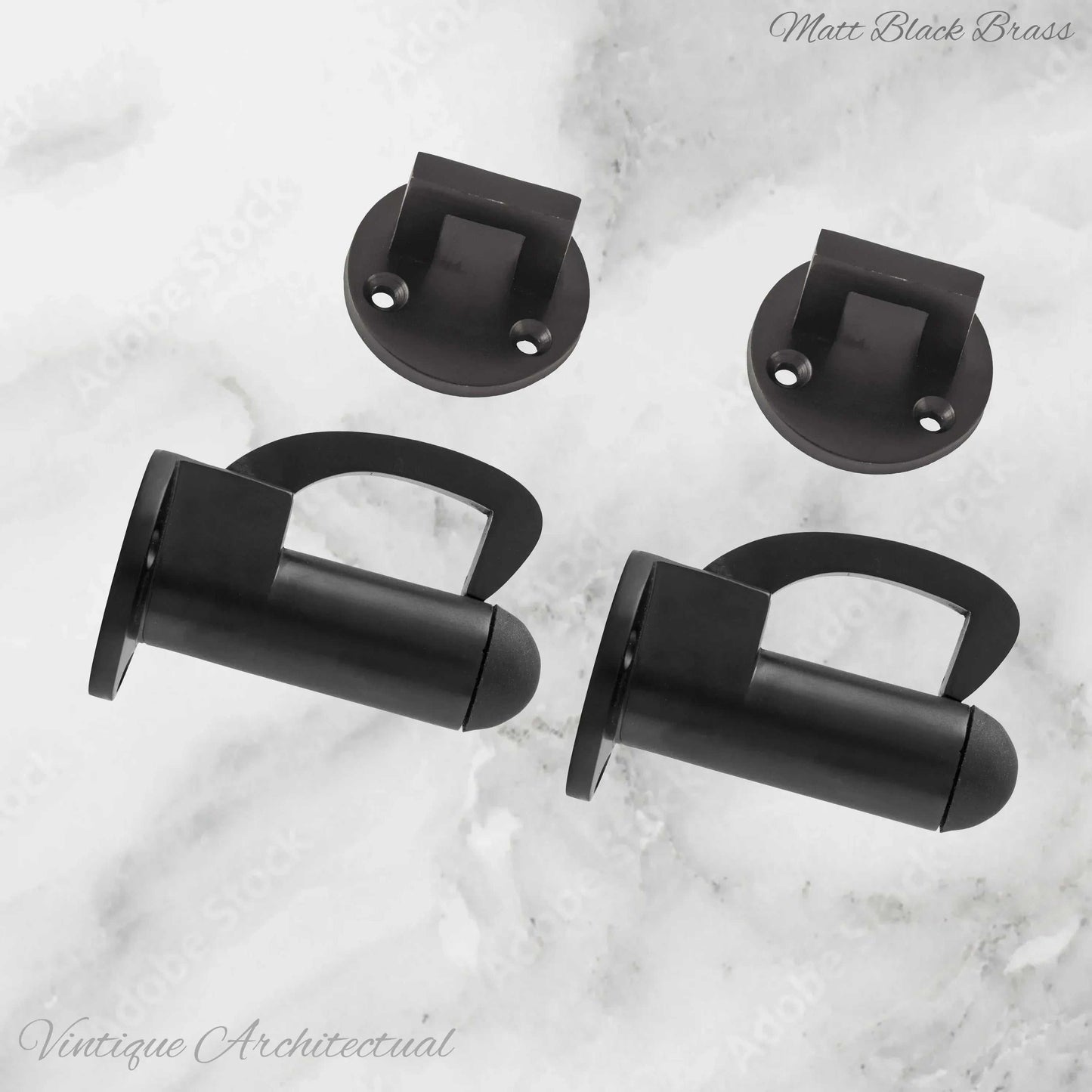 Matt Black Brass Hook & secure rubber door stop -70mm long - Vintique Concepts