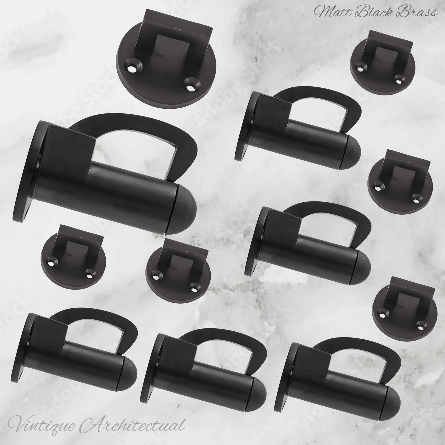 Matt Black Brass Hook & secure rubber door stop -70mm long - Vintique Concepts