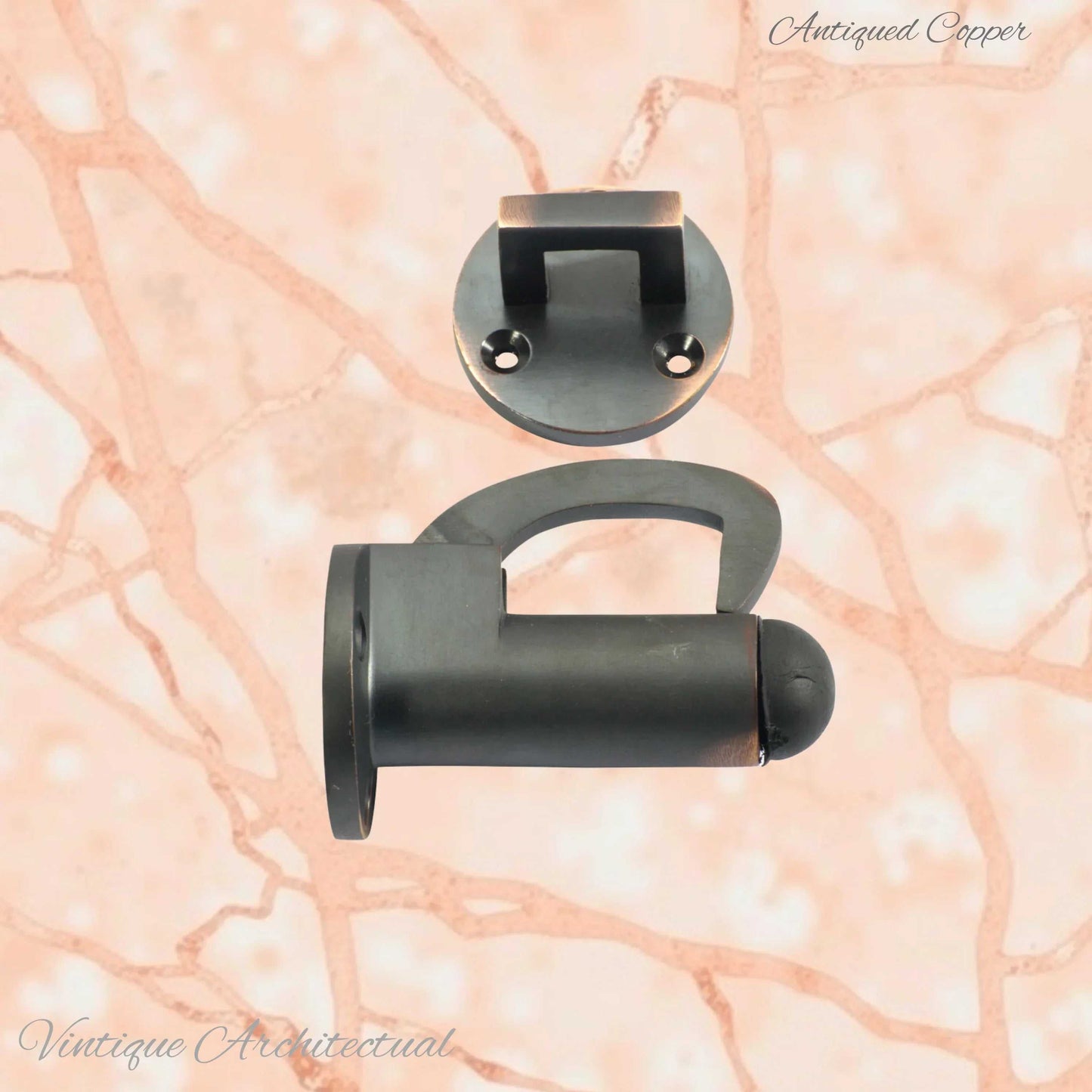 Antiqued Copper Hook & secure rubber door stop -70mm long - Vintique Concepts