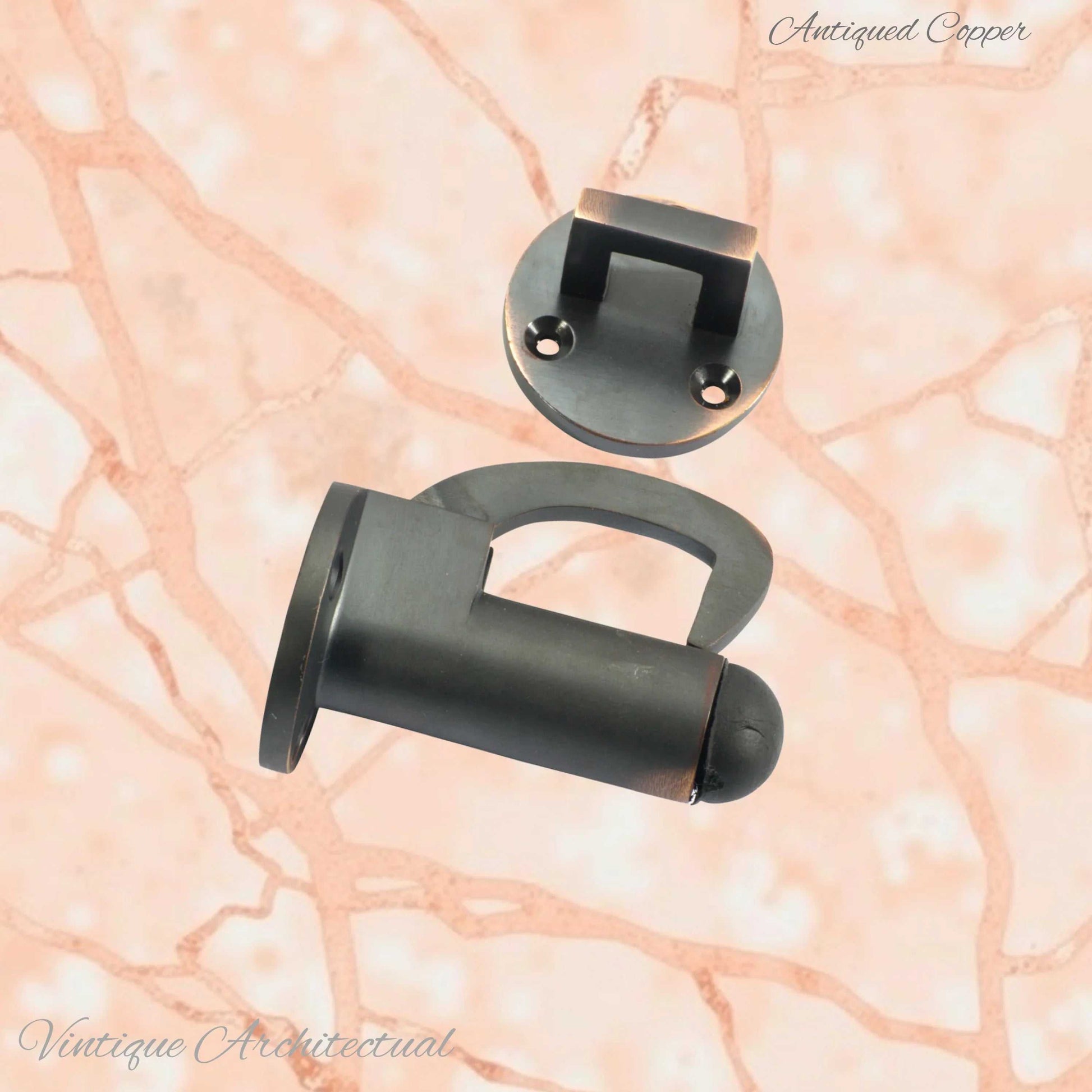 Antiqued Copper Hook & secure rubber door stop -70mm long - Vintique Concepts