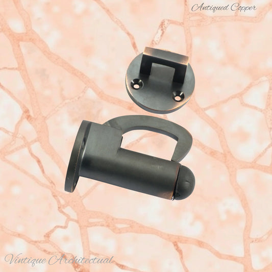 Antiqued Copper Hook & secure rubber door stop -70mm long - Vintique Concepts