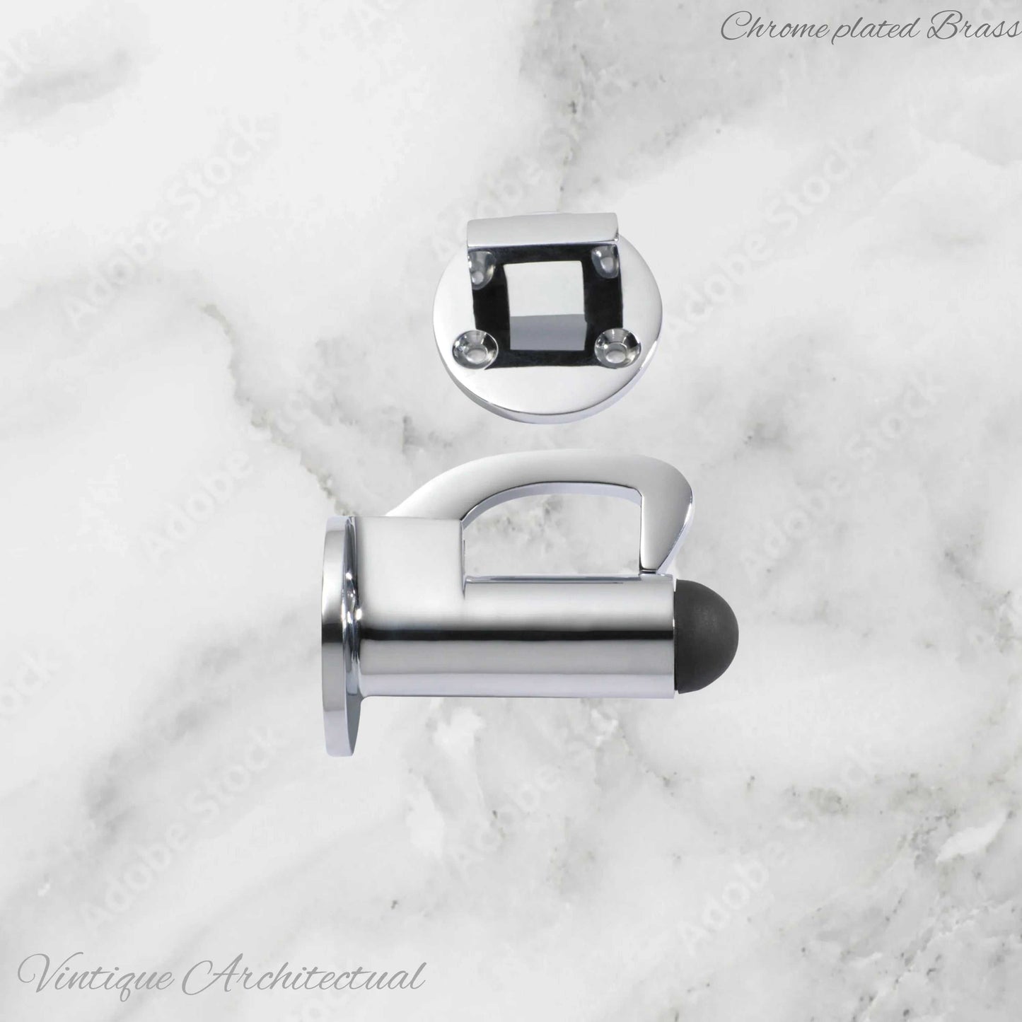 Chrome Plated Hook & secure rubber door stop -70mm long - Vintique Concepts