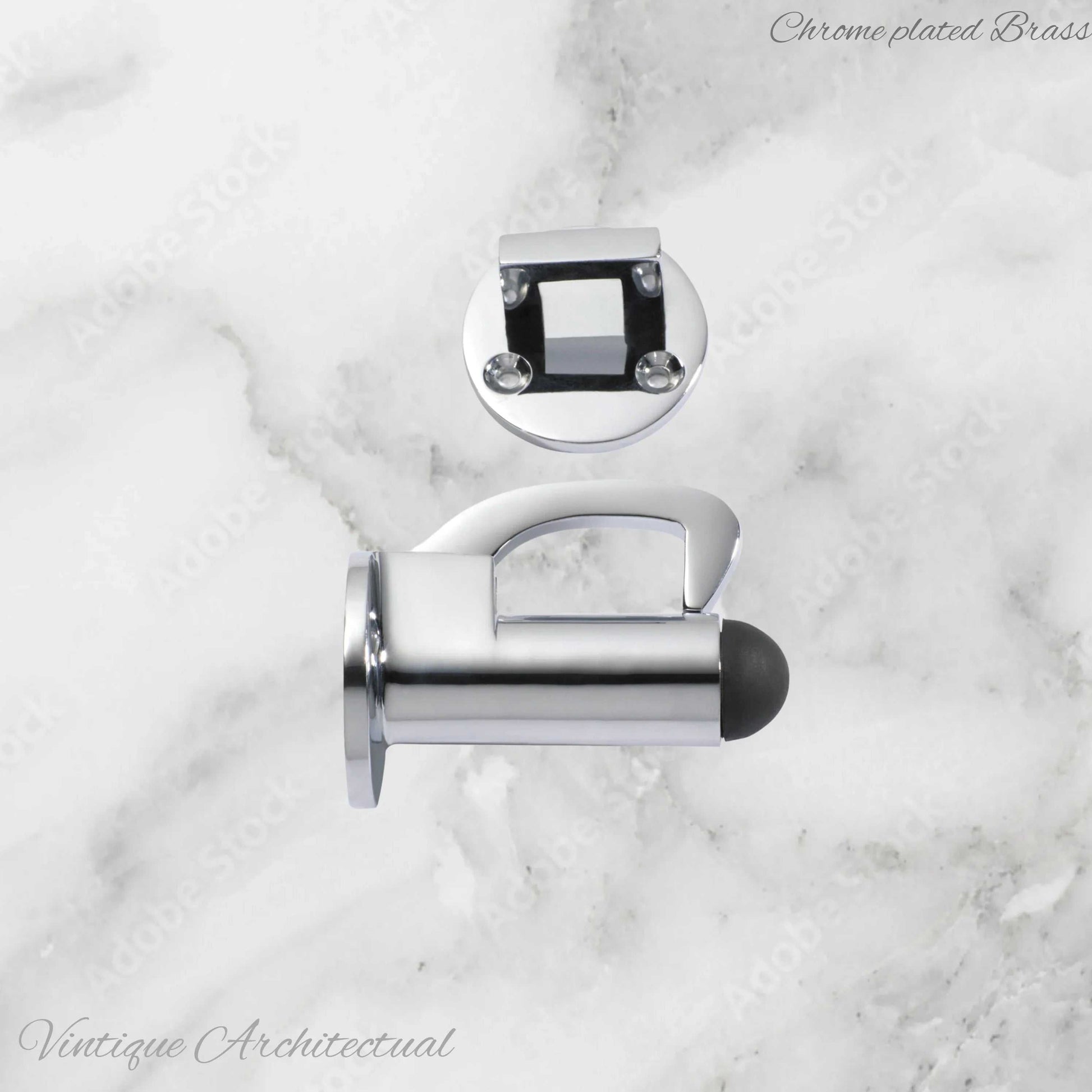 Chrome Plated Hook & secure rubber door stop -70mm long - Vintique Concepts