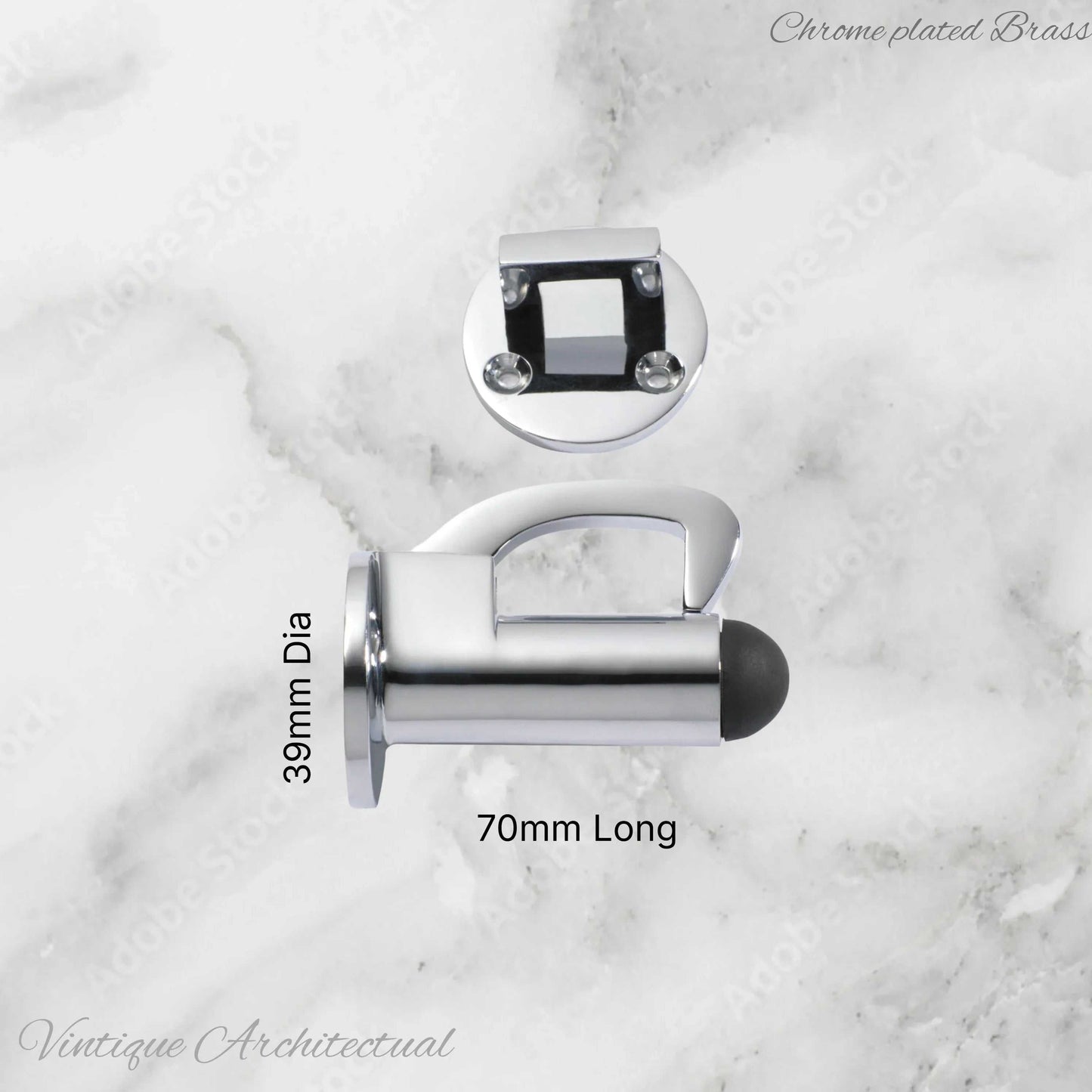 Chrome Plated Hook & secure rubber door stop -70mm long - Vintique Concepts