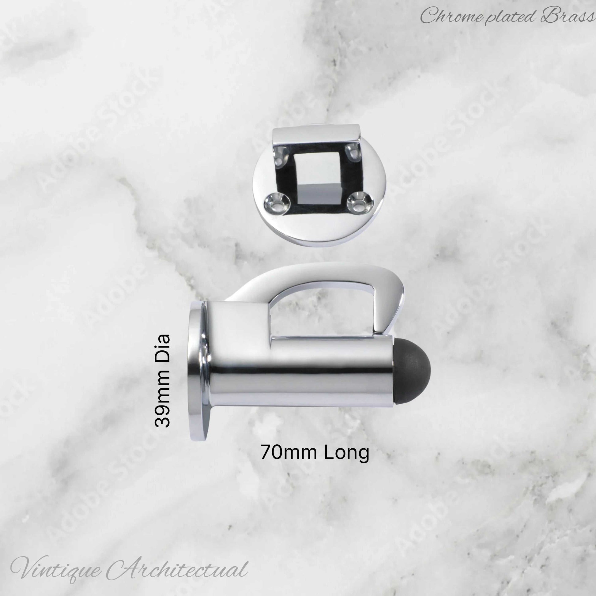 Chrome Plated Hook & secure rubber door stop -70mm long - Vintique Concepts