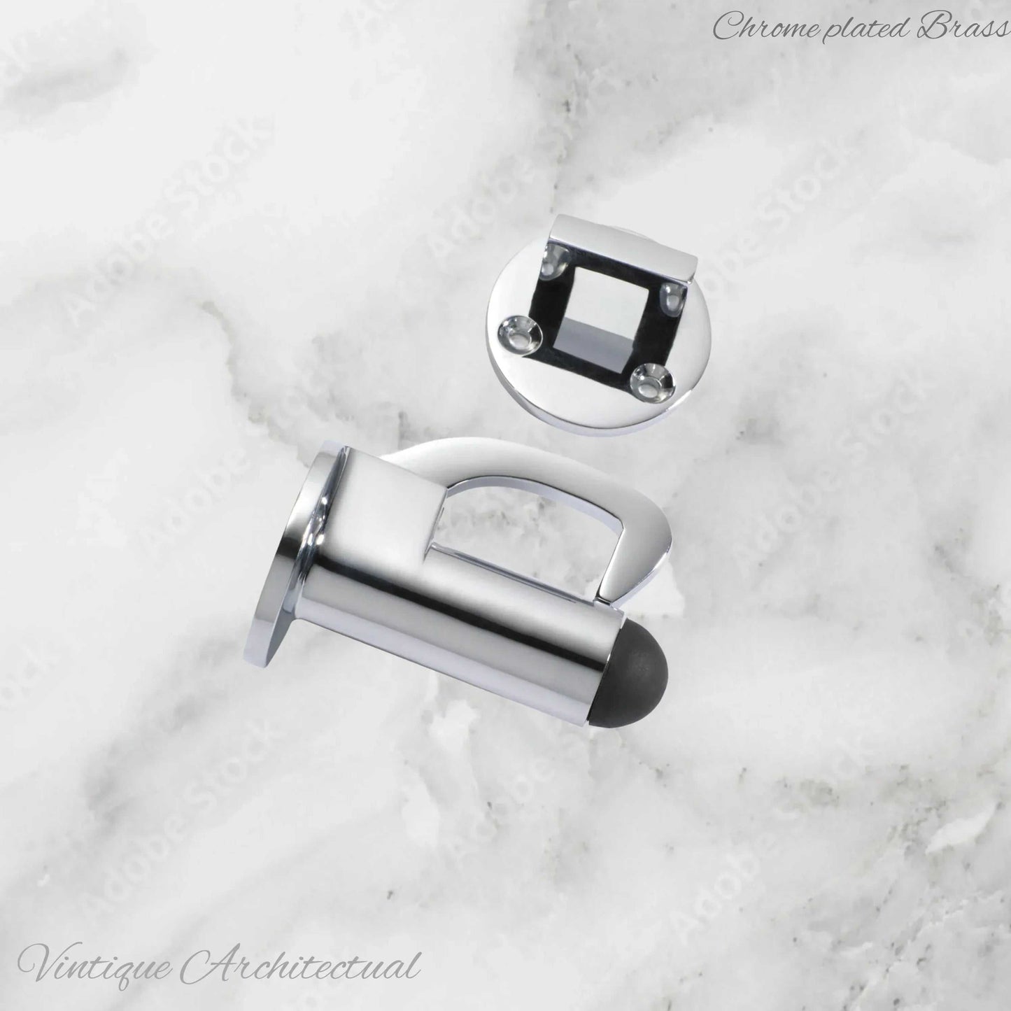 Chrome Plated Hook & secure rubber door stop -70mm long - Vintique Concepts