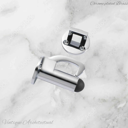 Chrome Plated Hook & secure rubber door stop -70mm long - Vintique Concepts