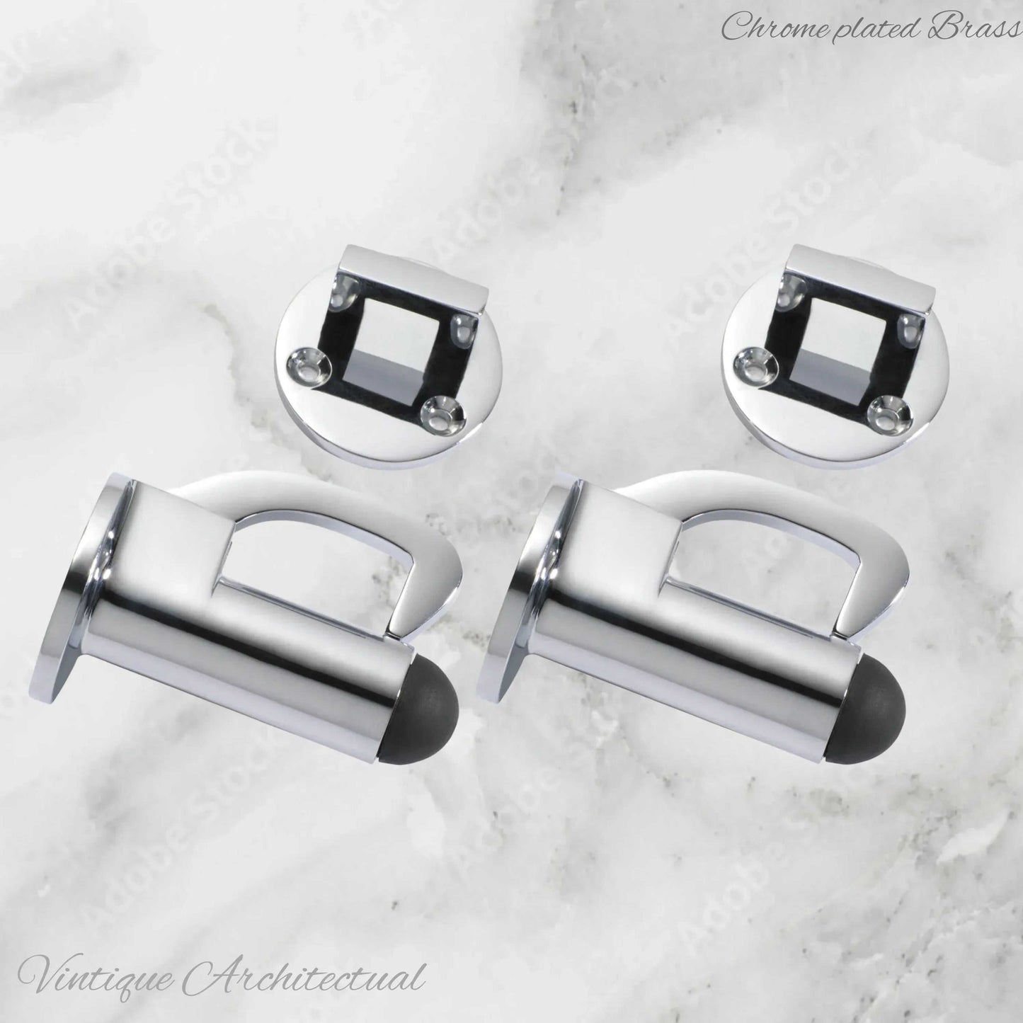 Chrome Plated Hook & secure rubber door stop -70mm long - Vintique Concepts