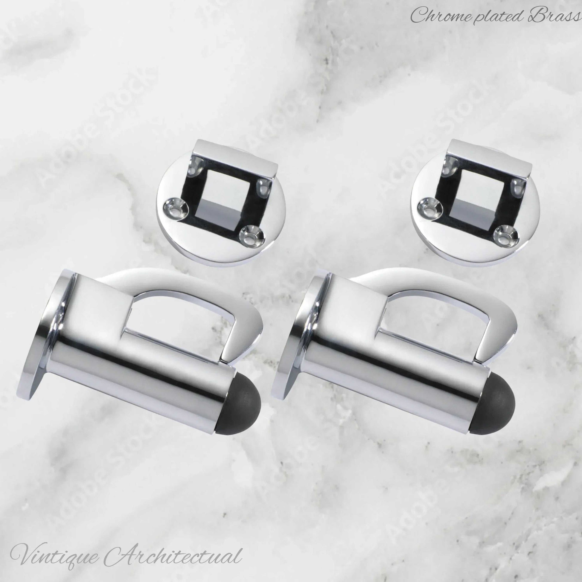Chrome Plated Hook & secure rubber door stop -70mm long - Vintique Concepts