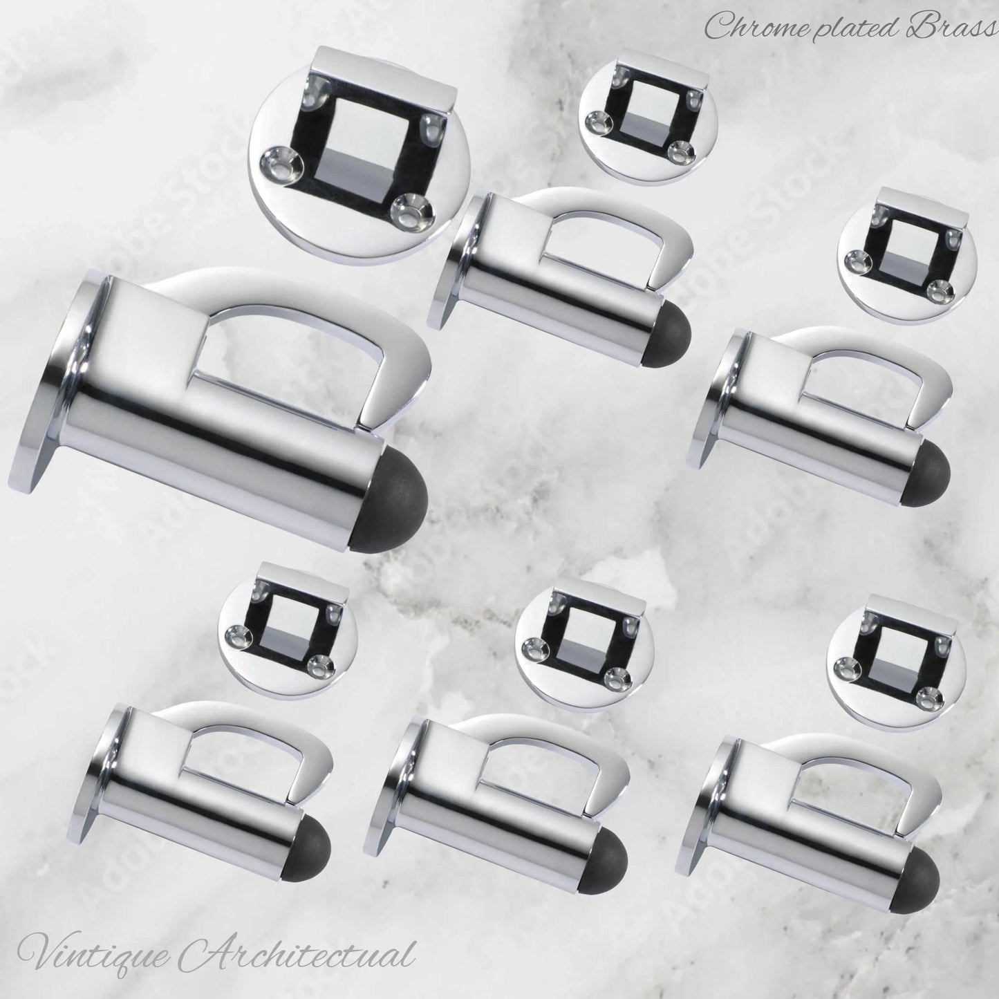 Chrome Plated Hook & secure rubber door stop -70mm long - Vintique Concepts