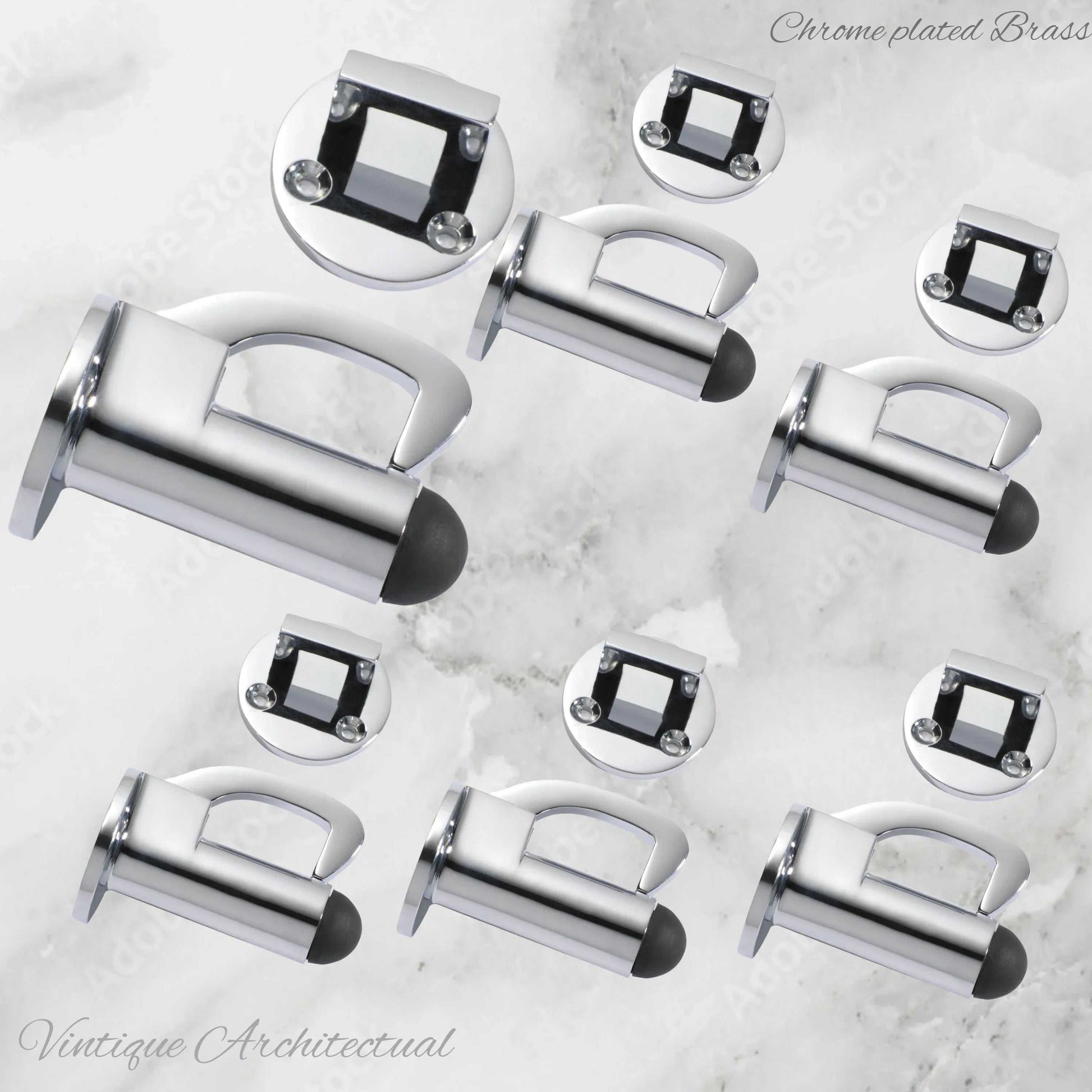Chrome Plated Hook & secure rubber door stop -70mm long - Vintique Concepts