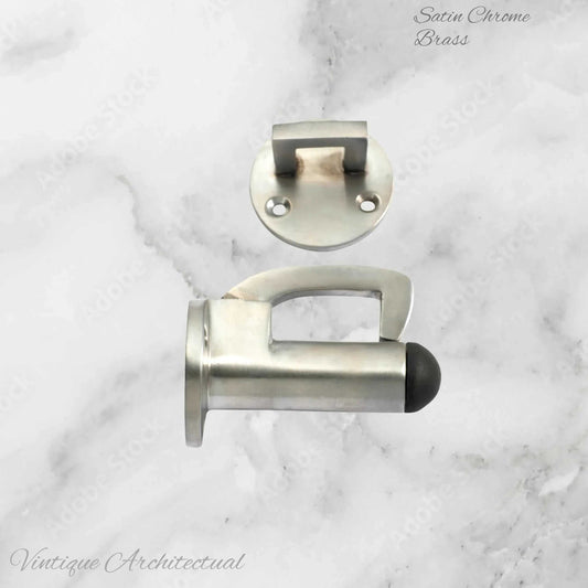 Satin Chrome Hook & secure rubber door stop -70mm long - Vintique Concepts