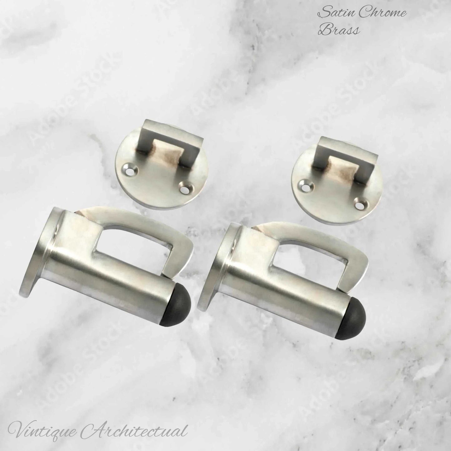 Satin Chrome Hook & secure rubber door stop -70mm long - Vintique Concepts