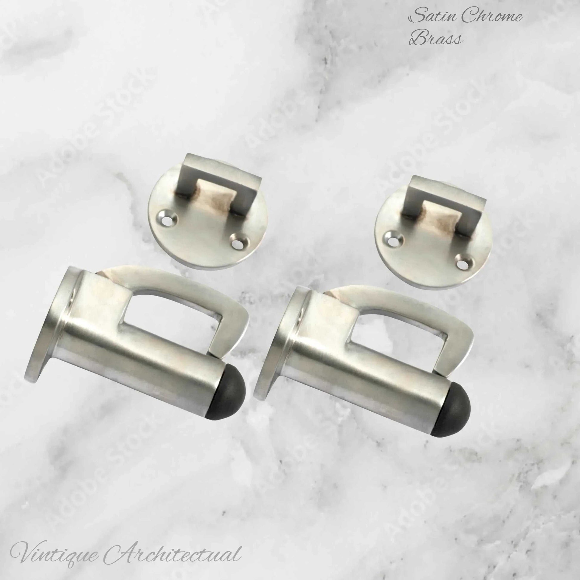 Satin Chrome Hook & secure rubber door stop -70mm long - Vintique Concepts