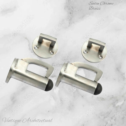 Satin Chrome Hook & secure rubber door stop -70mm long - Vintique Concepts