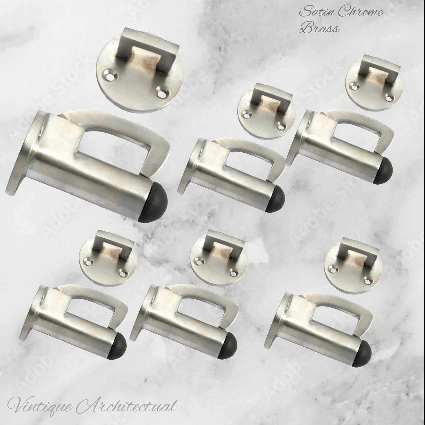 Satin Chrome Hook & secure rubber door stop -70mm long - Vintique Concepts