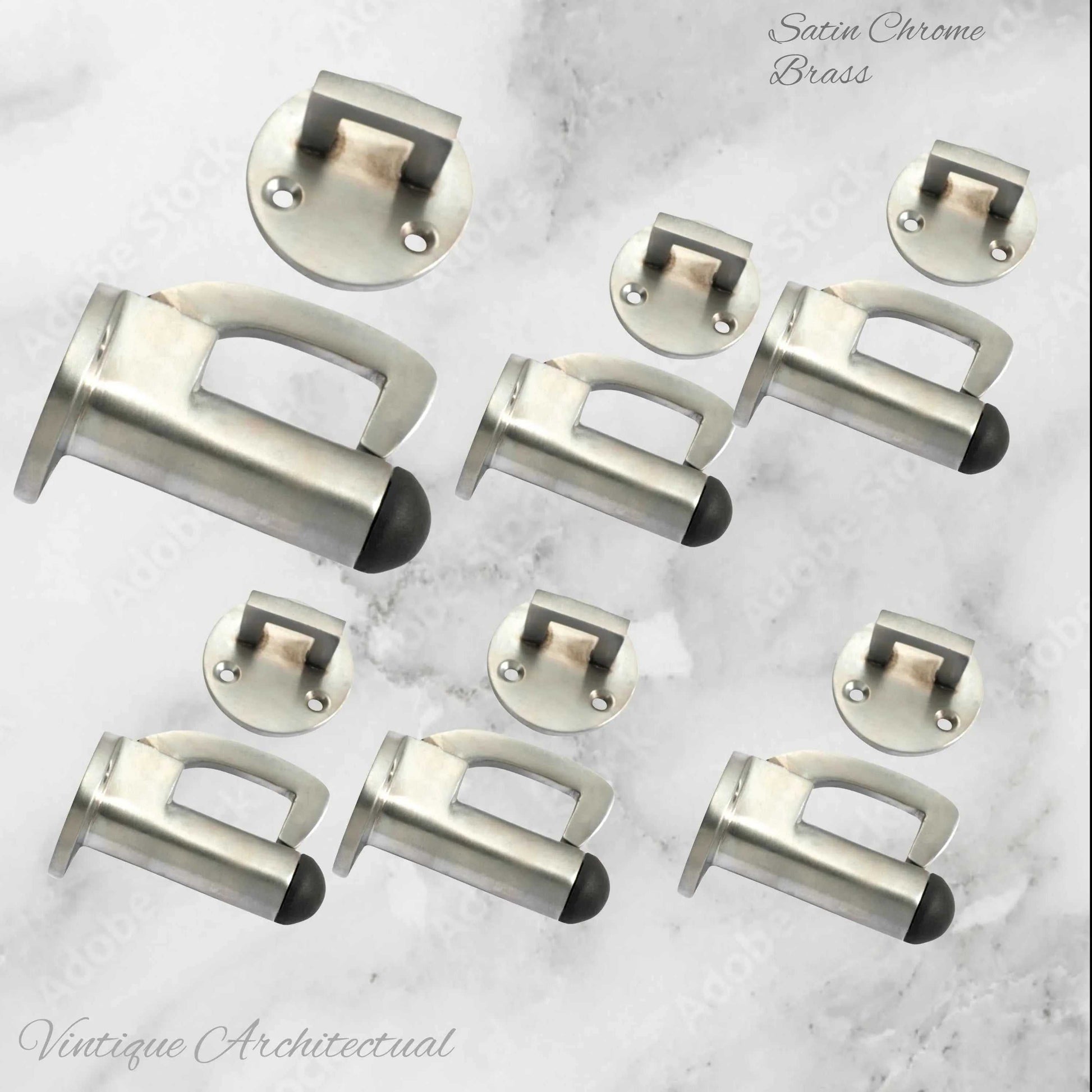 Satin Chrome Hook & secure rubber door stop -70mm long - Vintique Concepts