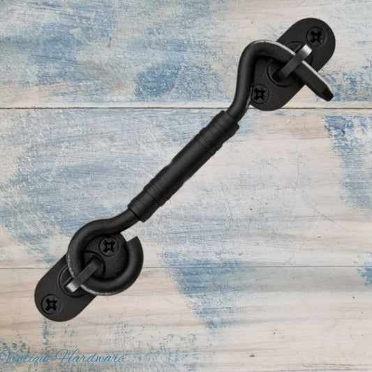 Ornate Black Steel Cabin Hook 103mm long - Vintique Concepts