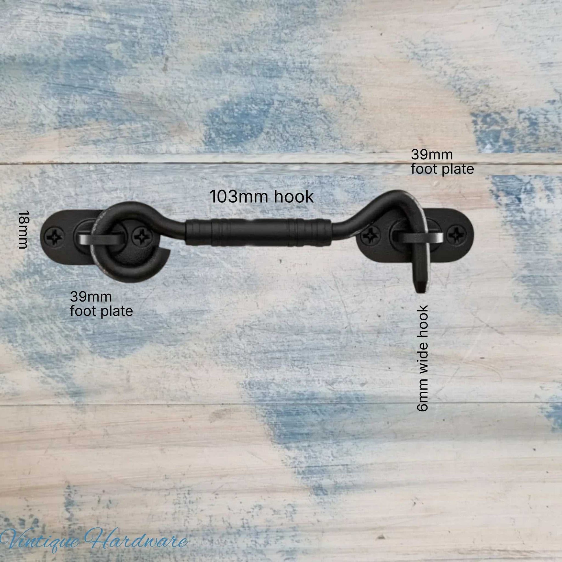 Ornate Black Steel Cabin Hook 103mm long - Vintique Concepts