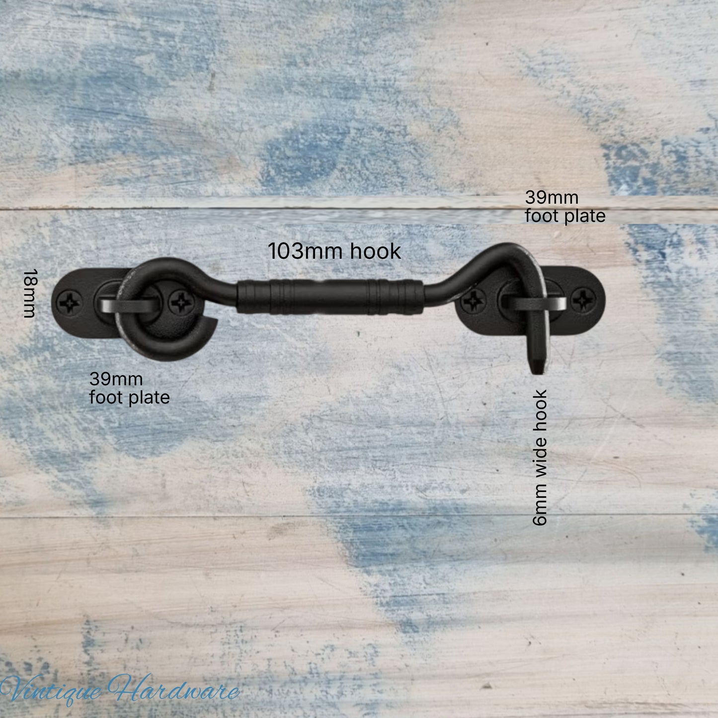 Ornate Black Steel Cabin Hook 103mm long