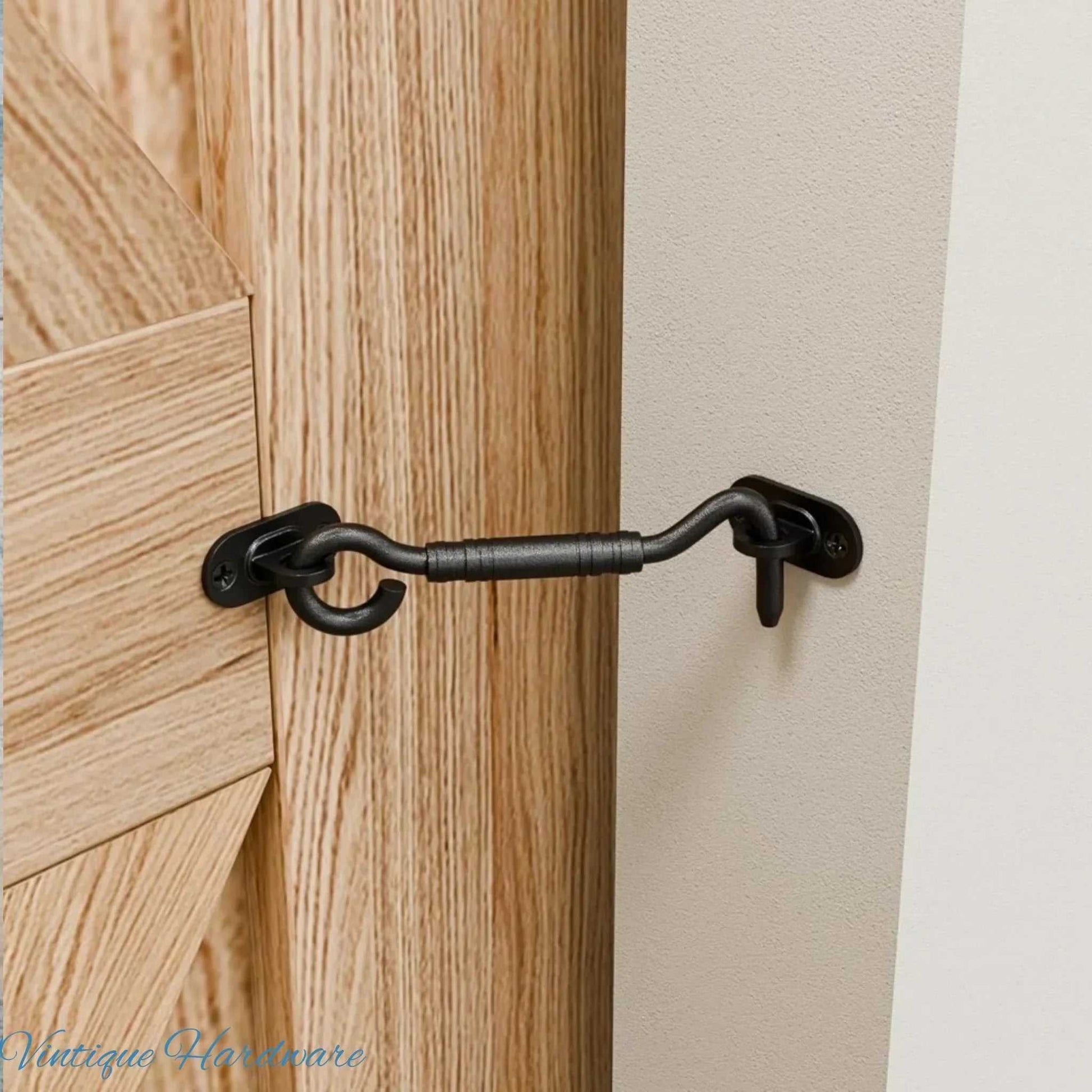 Ornate Black Steel Cabin Hook 103mm long - Vintique Concepts