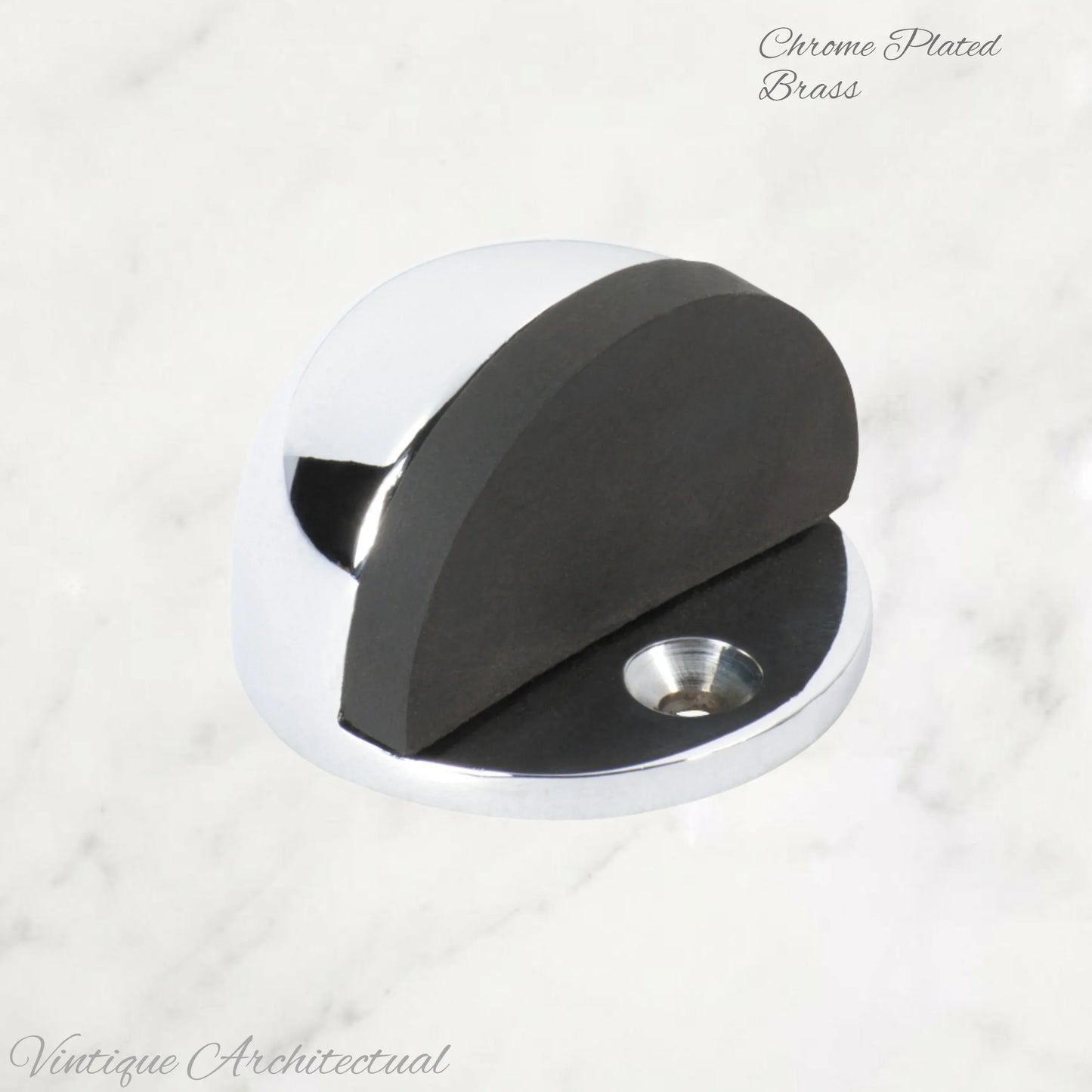 Chrome plated Brass Oval Floor rubber door stop - Vintique Concepts