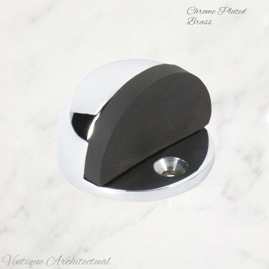 Chrome plated Brass Oval Floor rubber door stop - Vintique Concepts