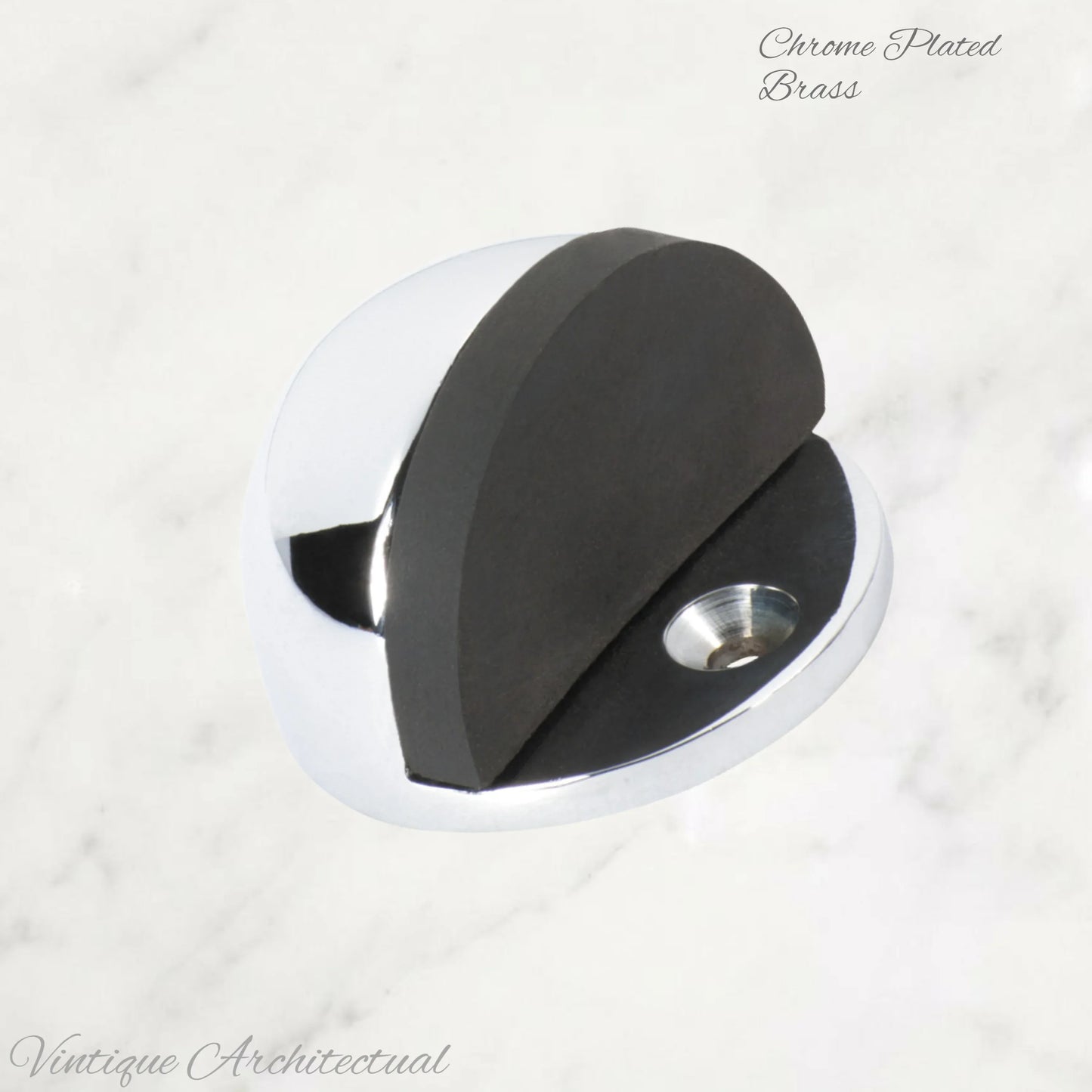 Chrome plated Brass Oval Floor rubber door stop - Vintique Concepts