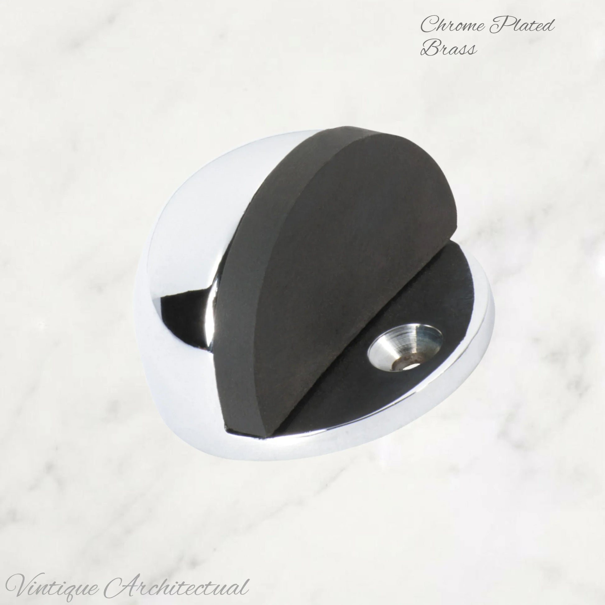 Chrome plated Brass Oval Floor rubber door stop - Vintique Concepts