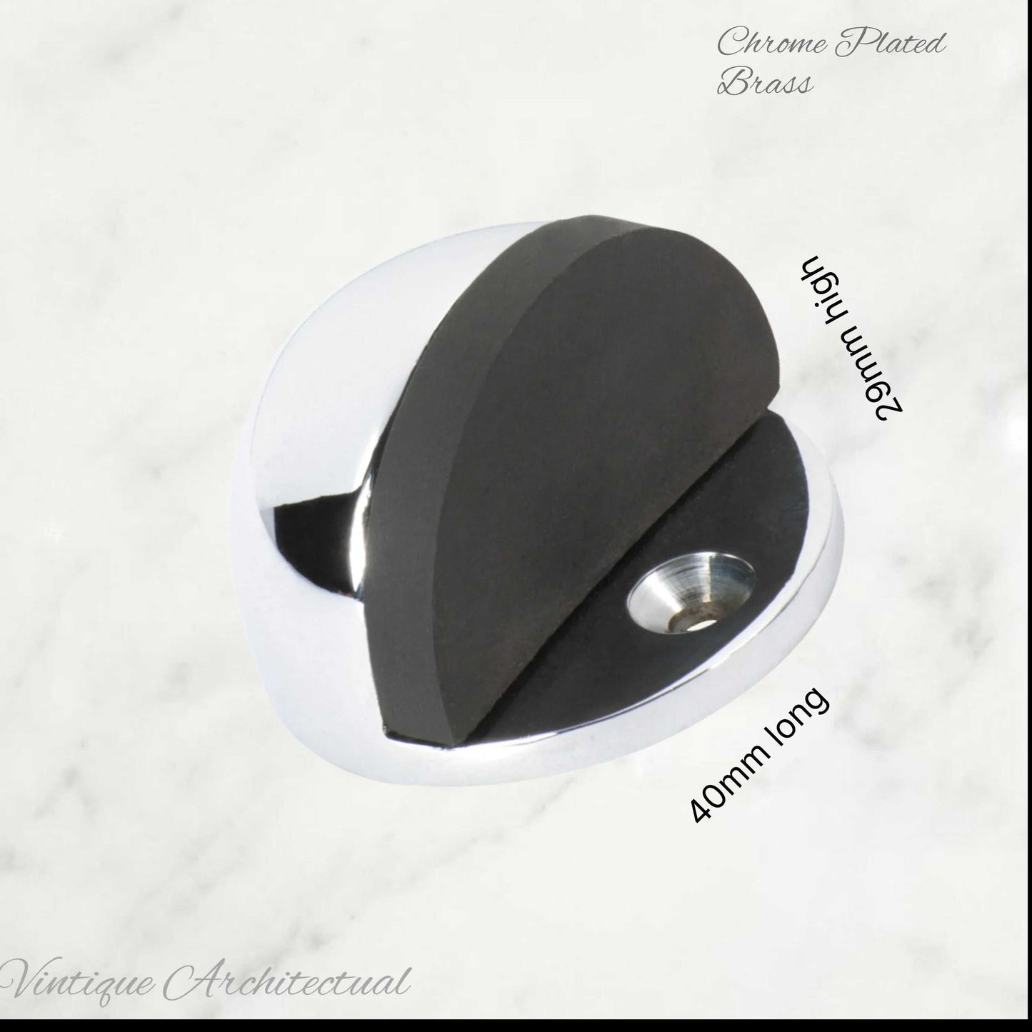 Chrome plated Brass Oval Floor rubber door stop - Vintique Concepts