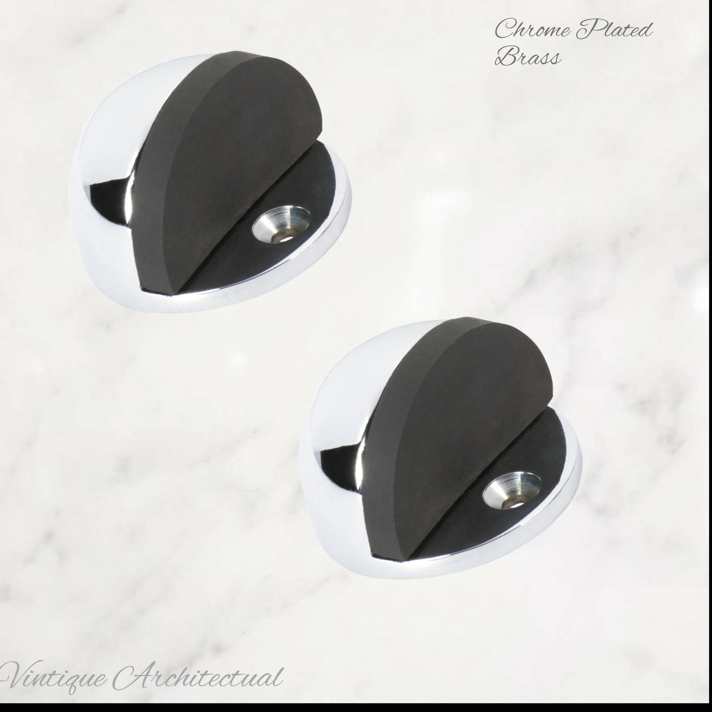 Chrome plated Brass Oval Floor rubber door stop - Vintique Concepts