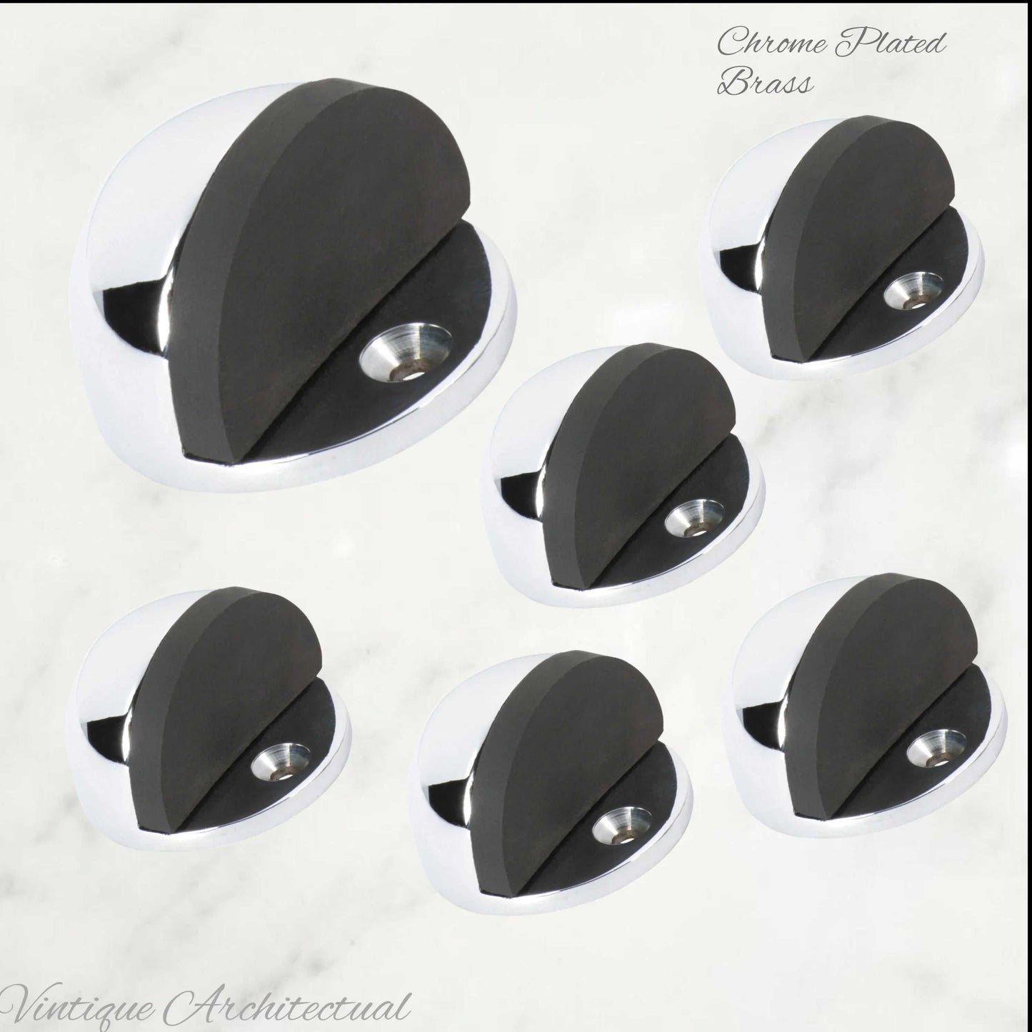 Chrome plated Brass Oval Floor rubber door stop - Vintique Concepts