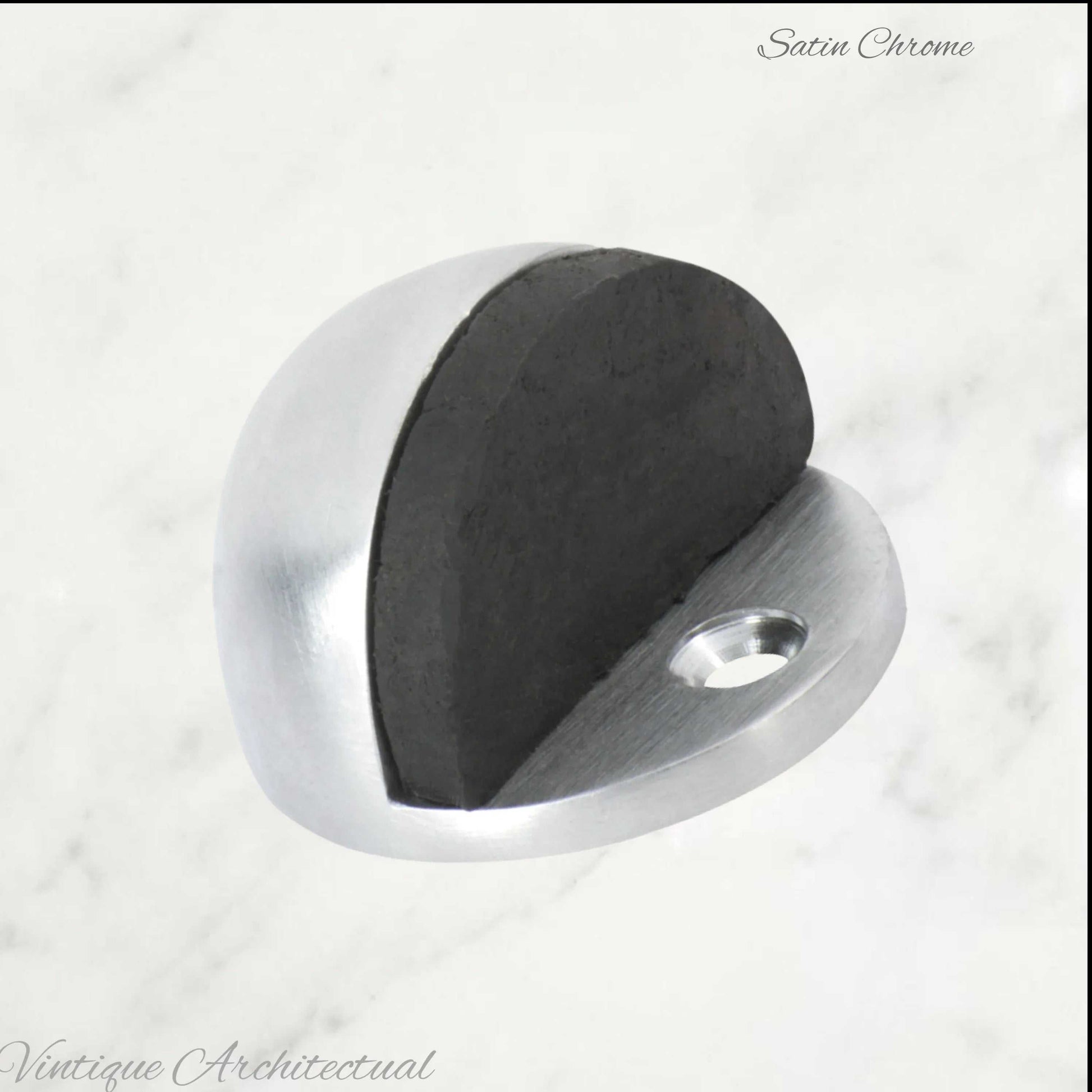 Satin Chrome Brass Oval Floor rubber door stop - Vintique Concepts